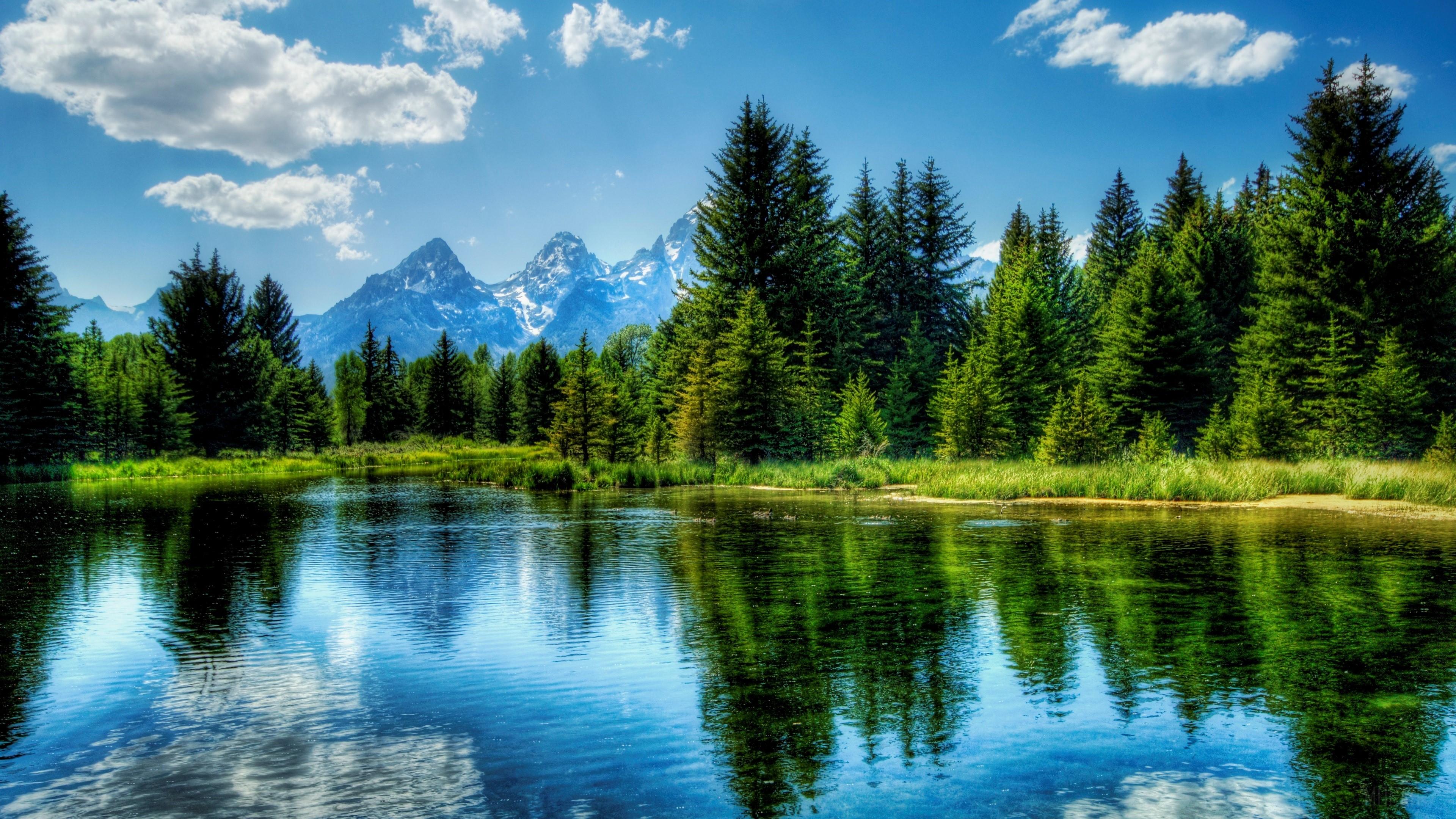 3840x2160 Cloud, Grand Teton National Park, Lake, Reflection, The Teton Range, Water, Wyoming, Yellowstone 4k Gallery HD Wallpaper
