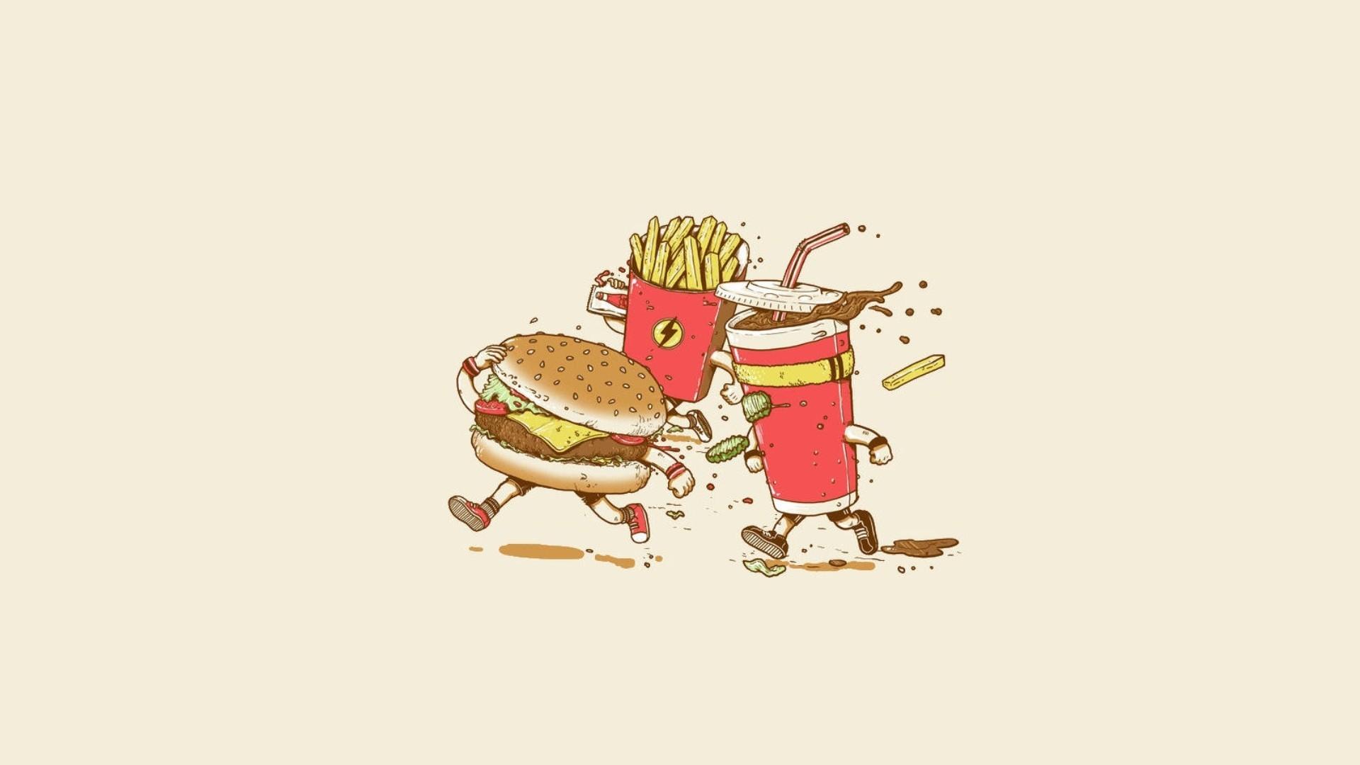 1920x1080 Wallpaper fast food, cola, french fries, burger, art