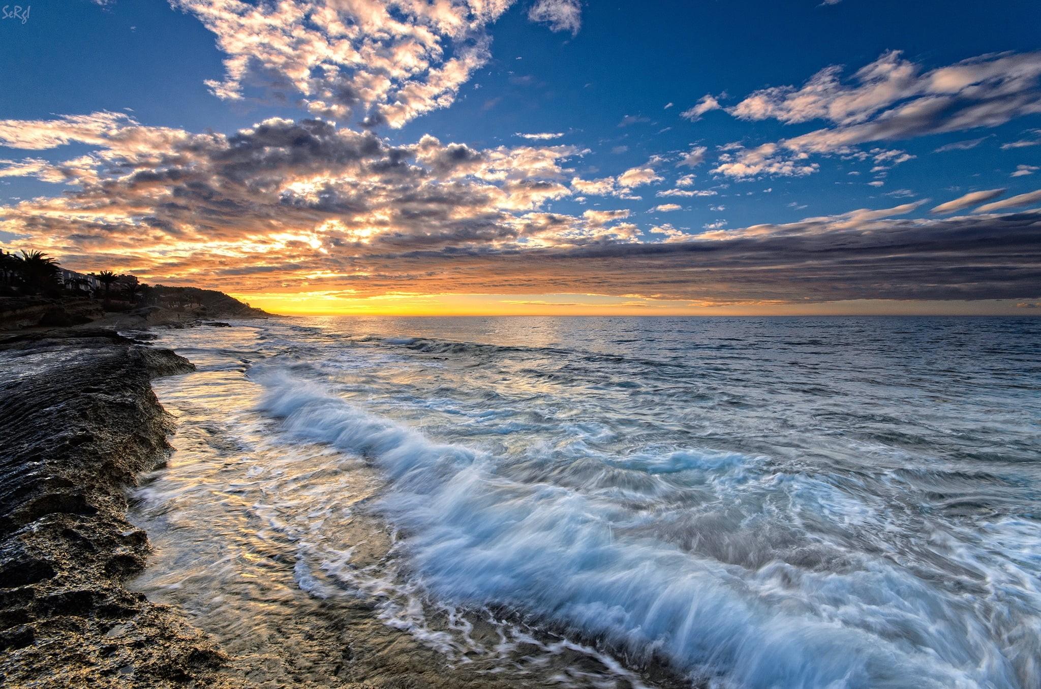 2048x1356 Wallpaper / spain, dramatic Sky, dusk, landscape, sunlight, island, sunrise, sea, coastline, sky, sun, beauty In Nature, tranquility, blue, cloudscape, alicante free download