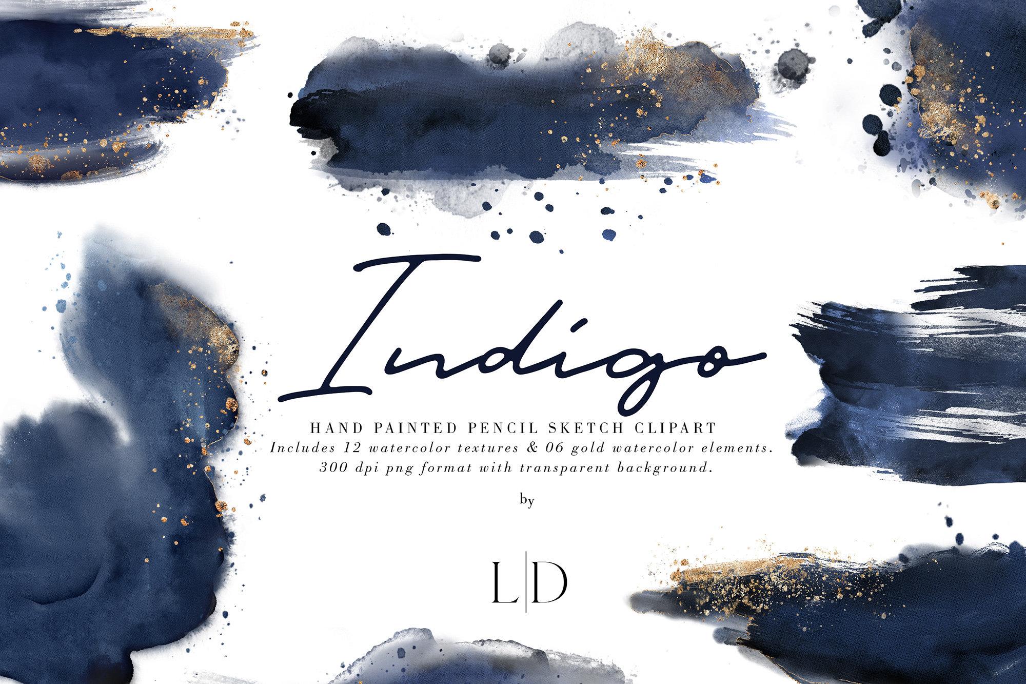 2000x1333 Buy Indigo With Gold Watercolor Splash and Brush Stroke Clipart Online in India