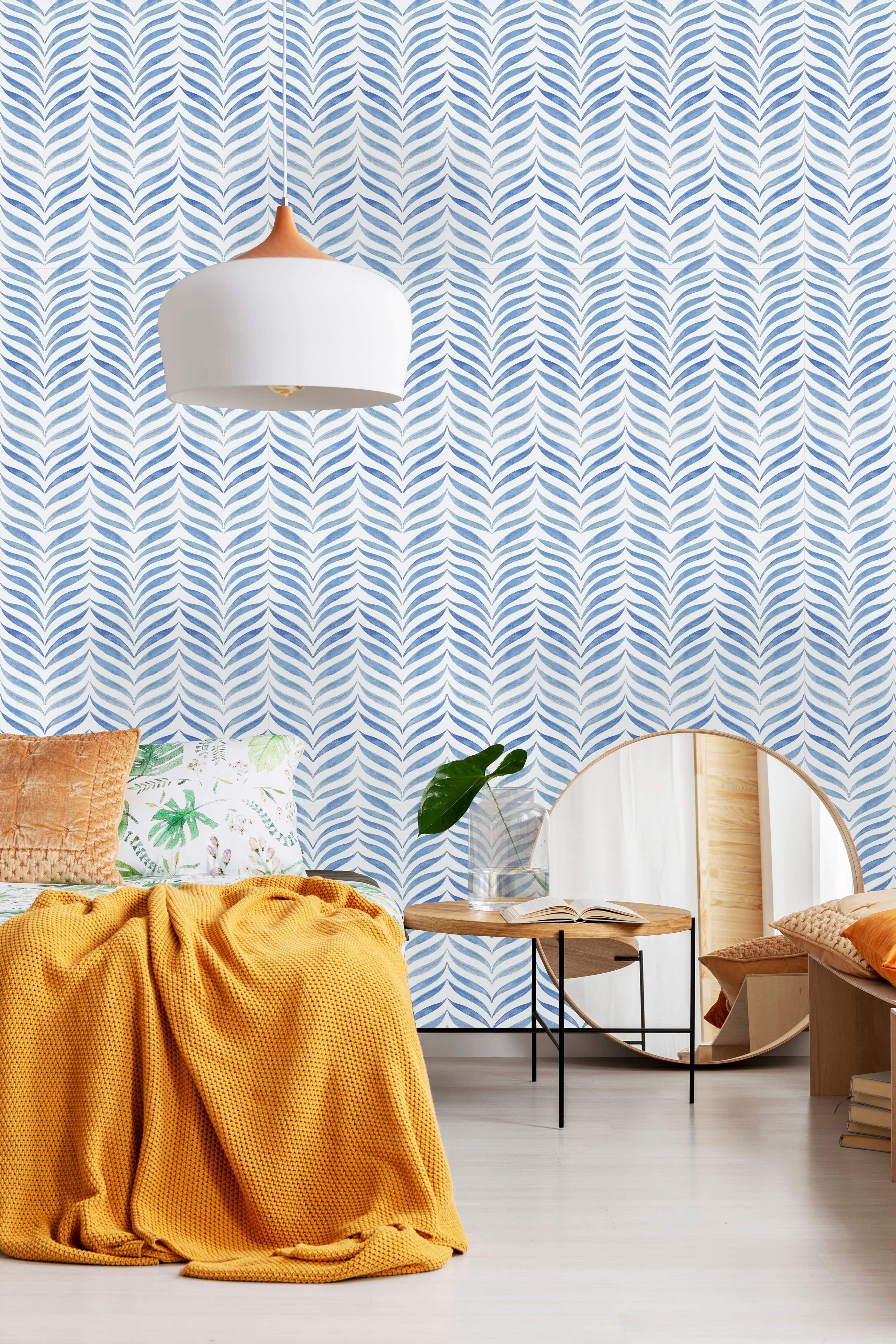 2982x4472 White and Blue Watercolor Herringbone Wallpaper buy at the best price with delivery