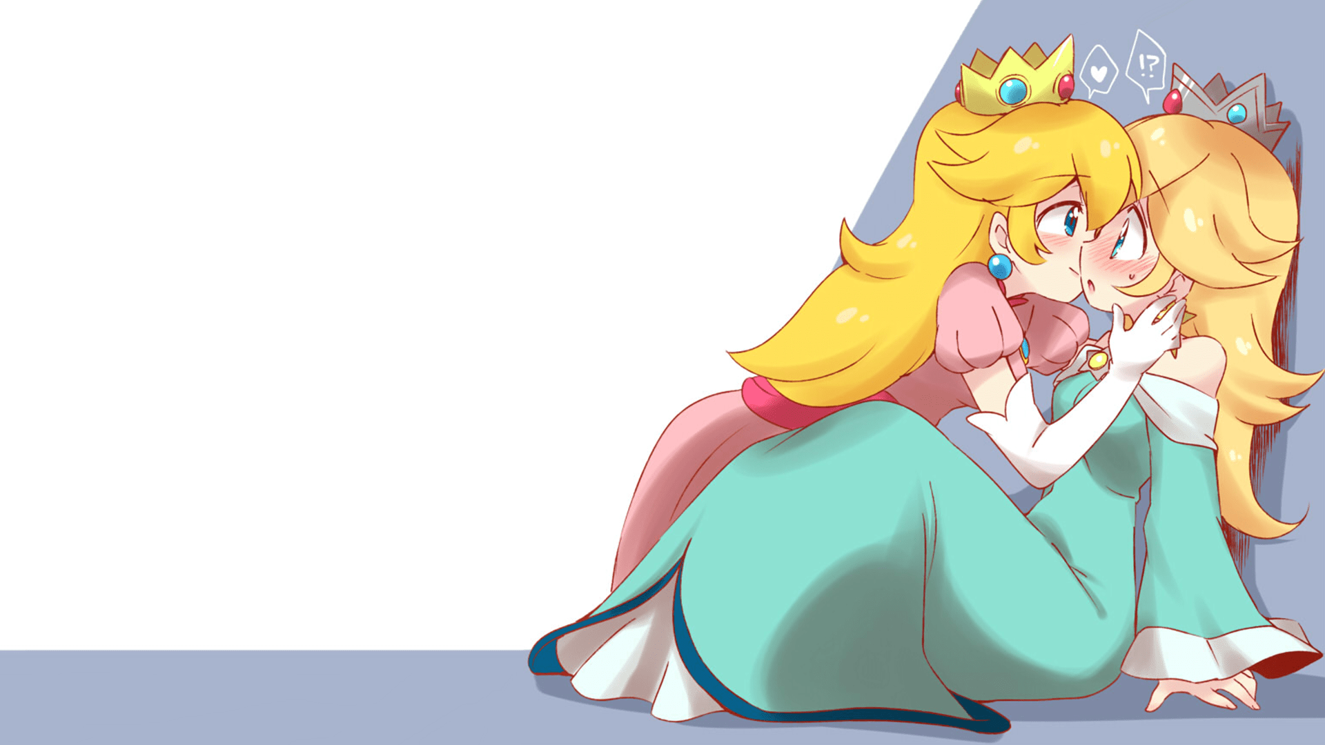 1920x1080 illustration, anime, cartoon, Peach, Princess Peach, Princess Rosalina, Rosalina, kissing, yuri Gallery HD Wallpaper