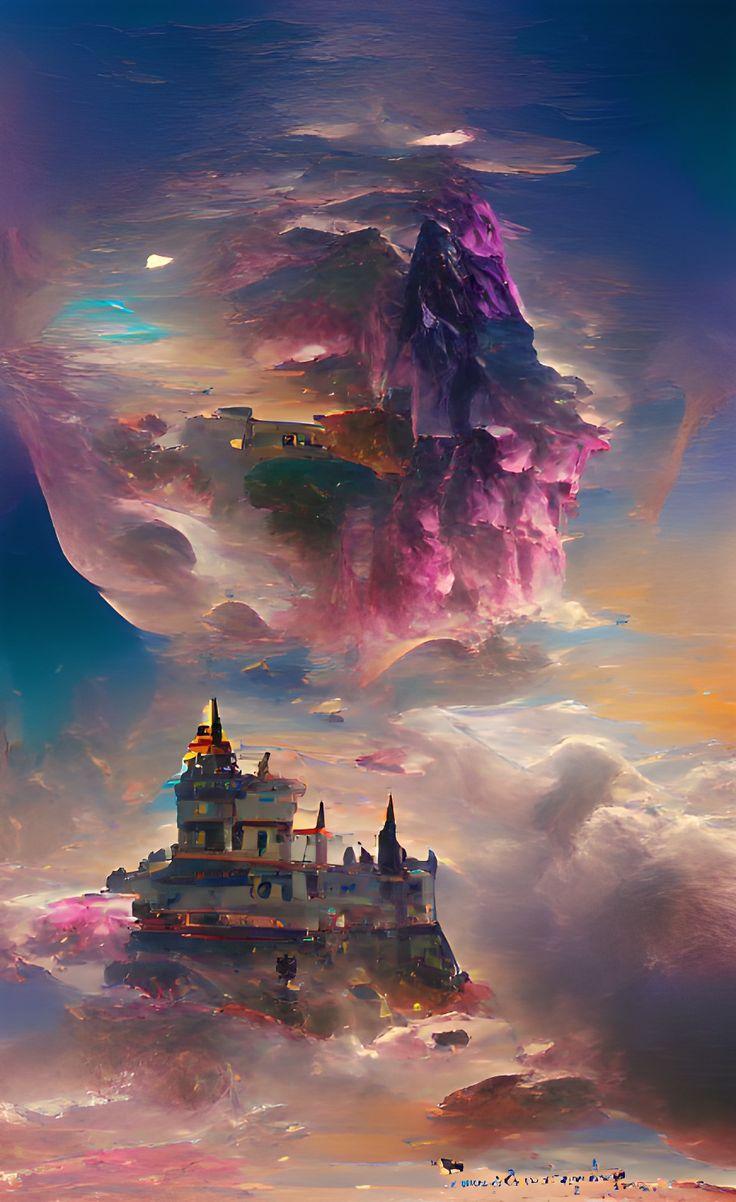736x1202 Sky Castle. Fantasy landscape, Beautiful fantasy art, Dreamy art