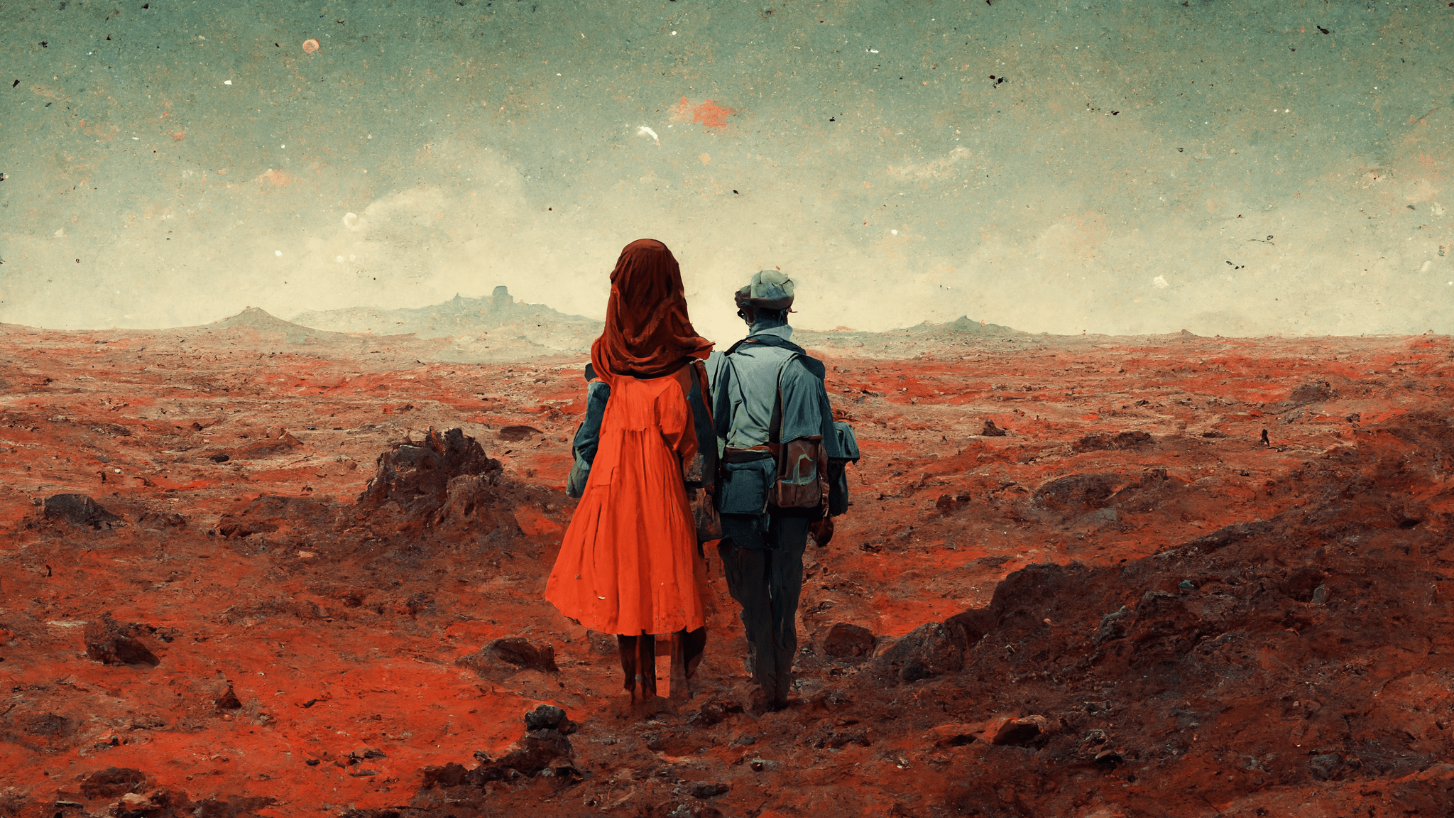 2048x1152 Midjourney Ai Ai Generated Mars Space Couple Sun Ai Artwork Marsscape Wallpaper:2048x1152