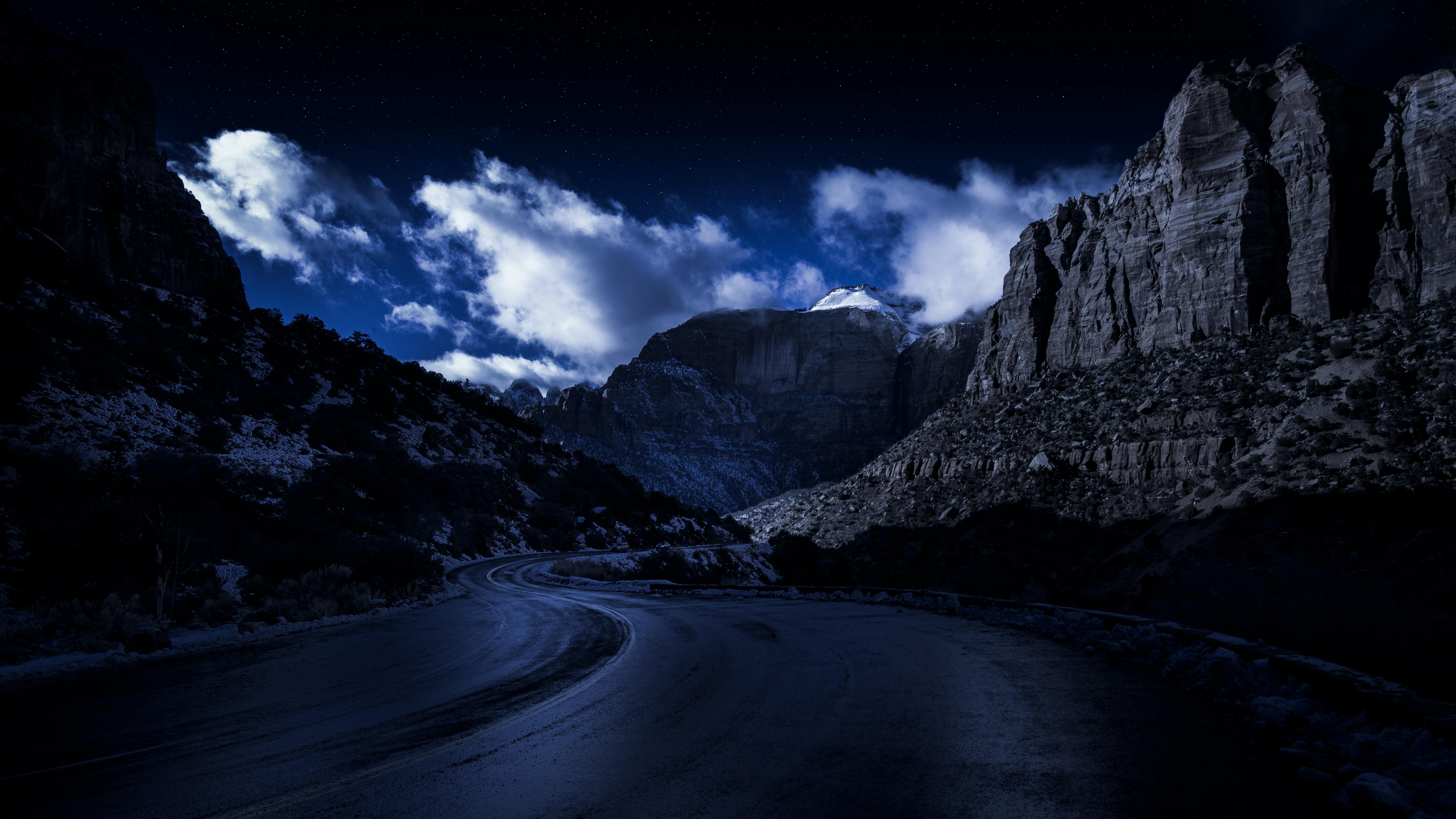 6016x3384 Zion National Park Wallpaper 4K, Road, Night, Rocks, Nature