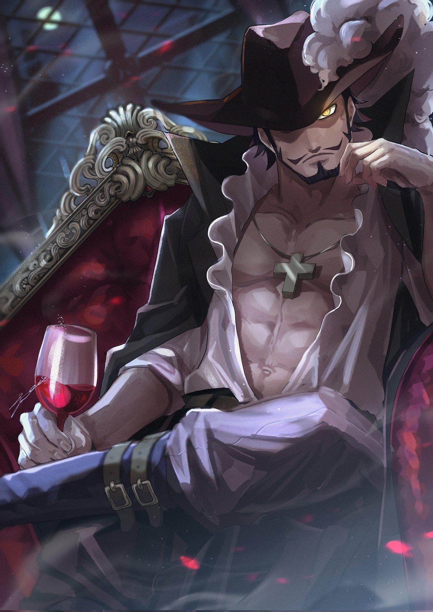 1448x2048 dracule mihawk (one piece) drawn