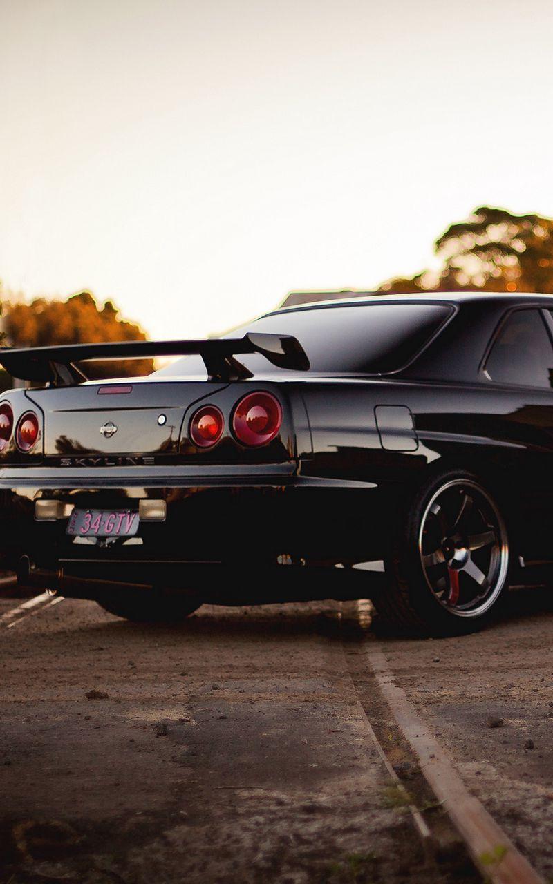 800x1280 Download Wallpaper 800x1280 Railroad, Skyline, R Nissan, Gtr, Black, Side View Samsung Galaxy Note Gt N Meizu Mx2 HD Background