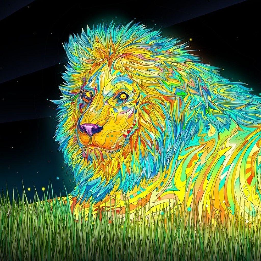 1024x1024 Trippy Art Photo Manipulation Psychedelic Lion iPad Wallpaper. Art