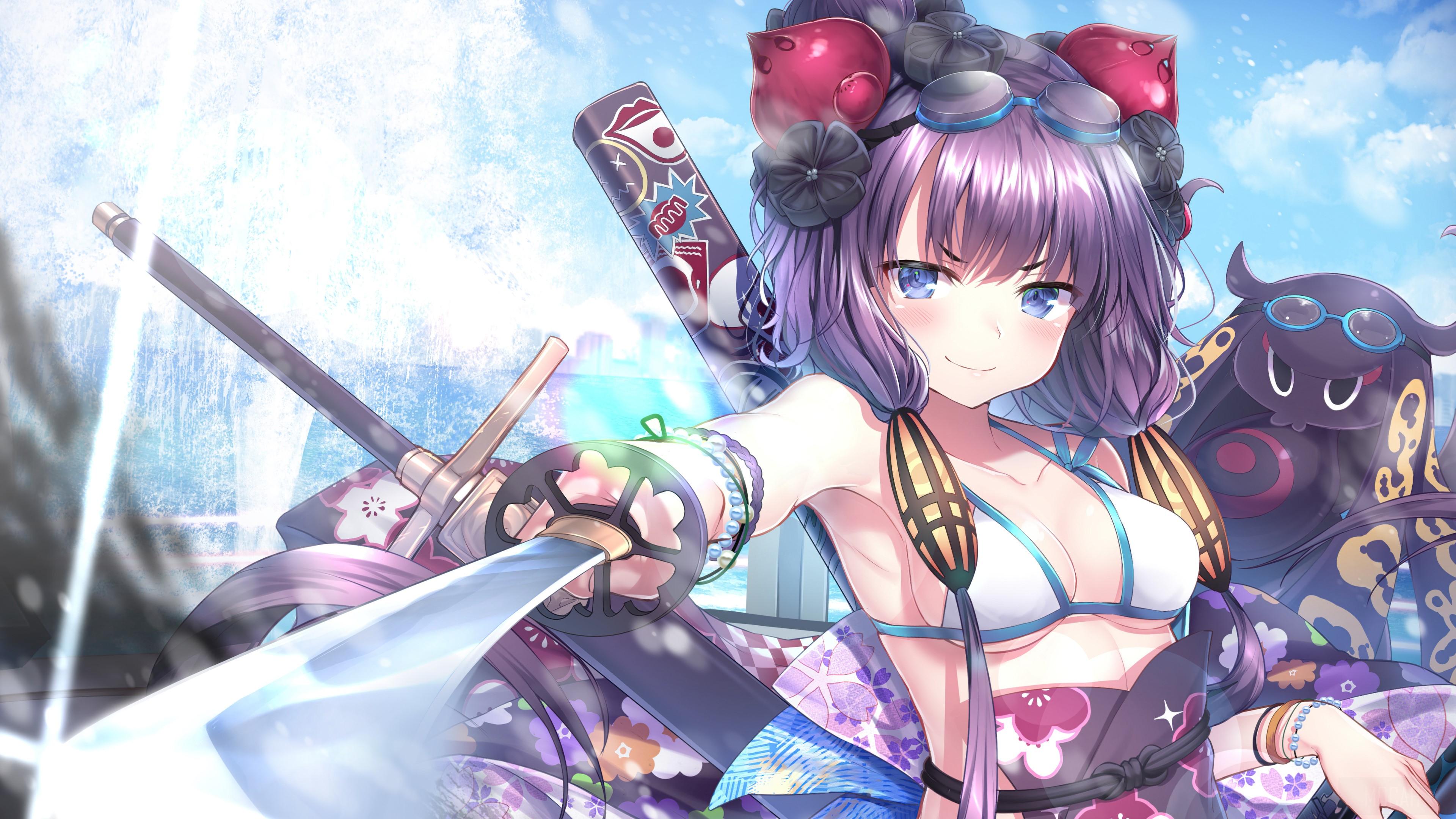 3840x2160 Cute, Anime, Girls, Warrior, Katana 4k Gallery HD Wallpaper