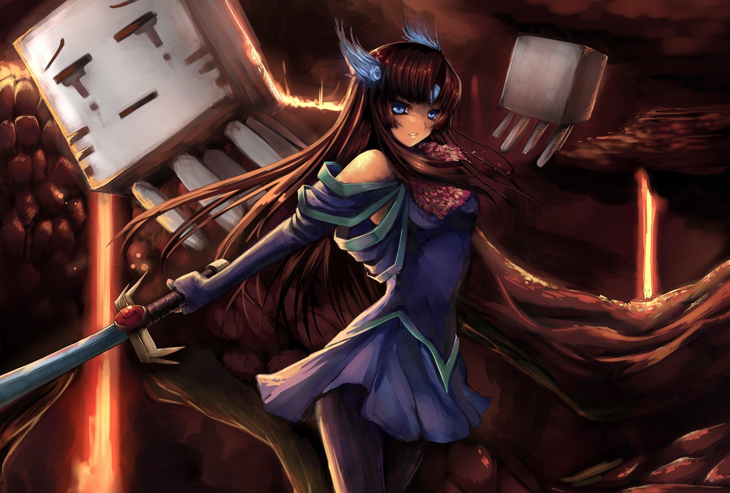 2828x1909 warrior, Minecraft, Sword, Games, Anime, Girls, Fantasy, Original, Artwork Wallpaper HD / Desktop and Mobile Background