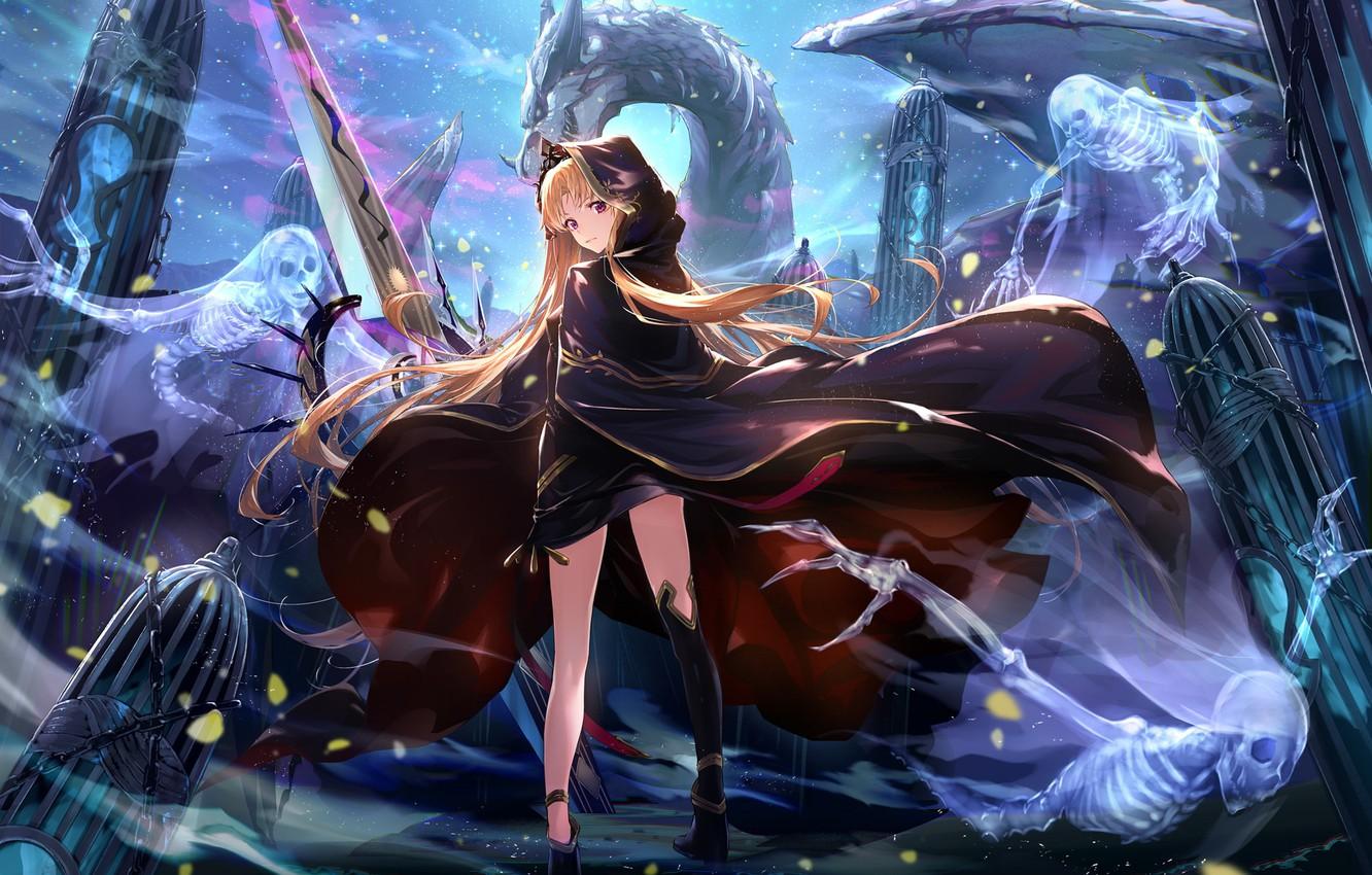 1332x850 Wallpaper the wreckage, future, dragon, future, ruins, warrior, dragon, ruins, beautiful girl, warrior, fantastic landscape, beautiful girl, big eyes, anime art, big eyes, slender legs image for desktop, section арт
