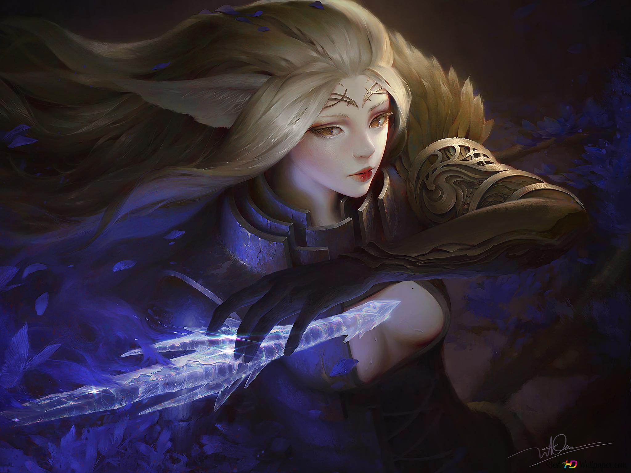 2048x1536 Beautiful Fantasy Girl Warrior 4K wallpaper download