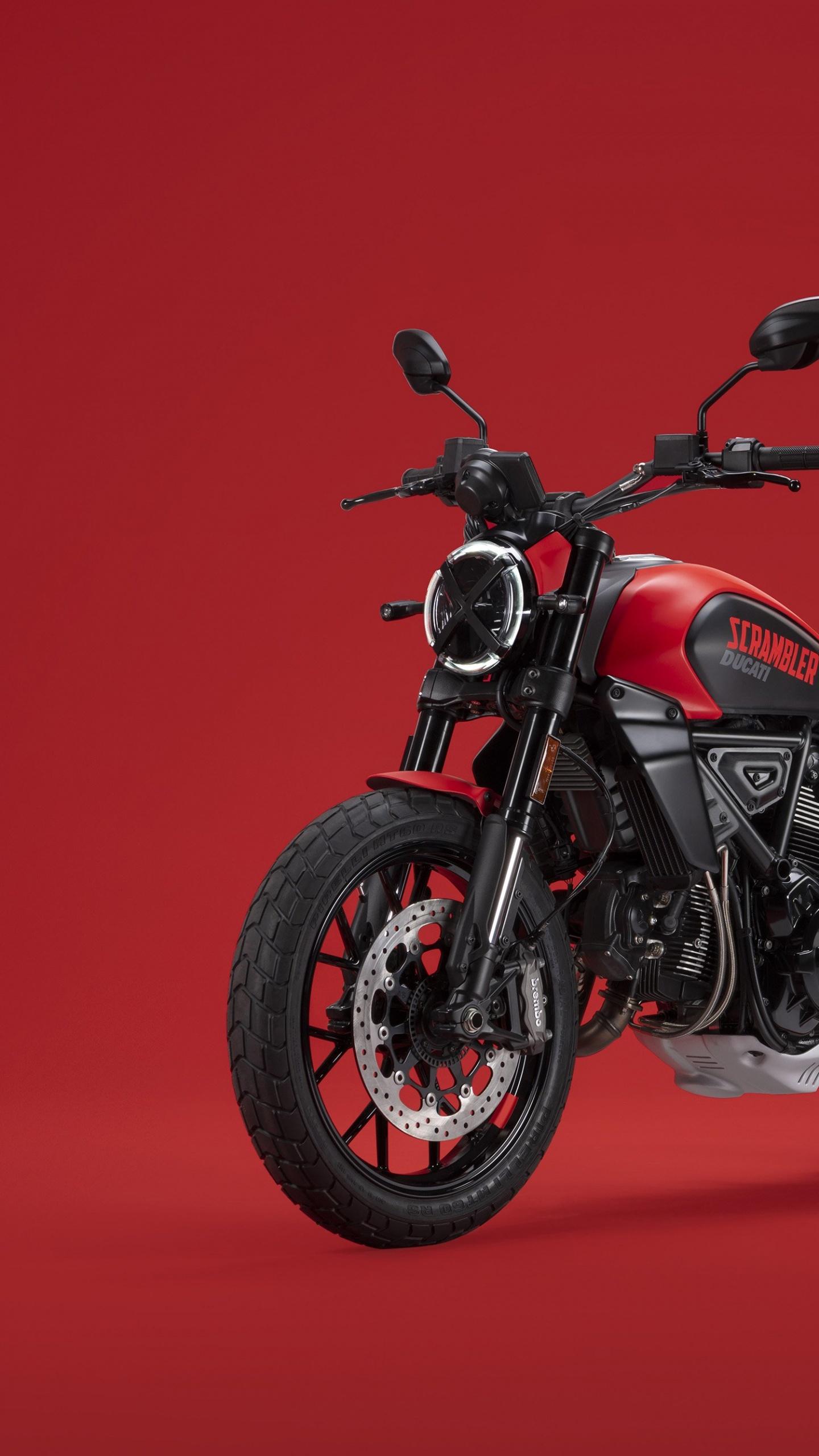 1440x2560 Ducati Scrambler Full Throttle Wallpaper 4K, Red background, Bikes