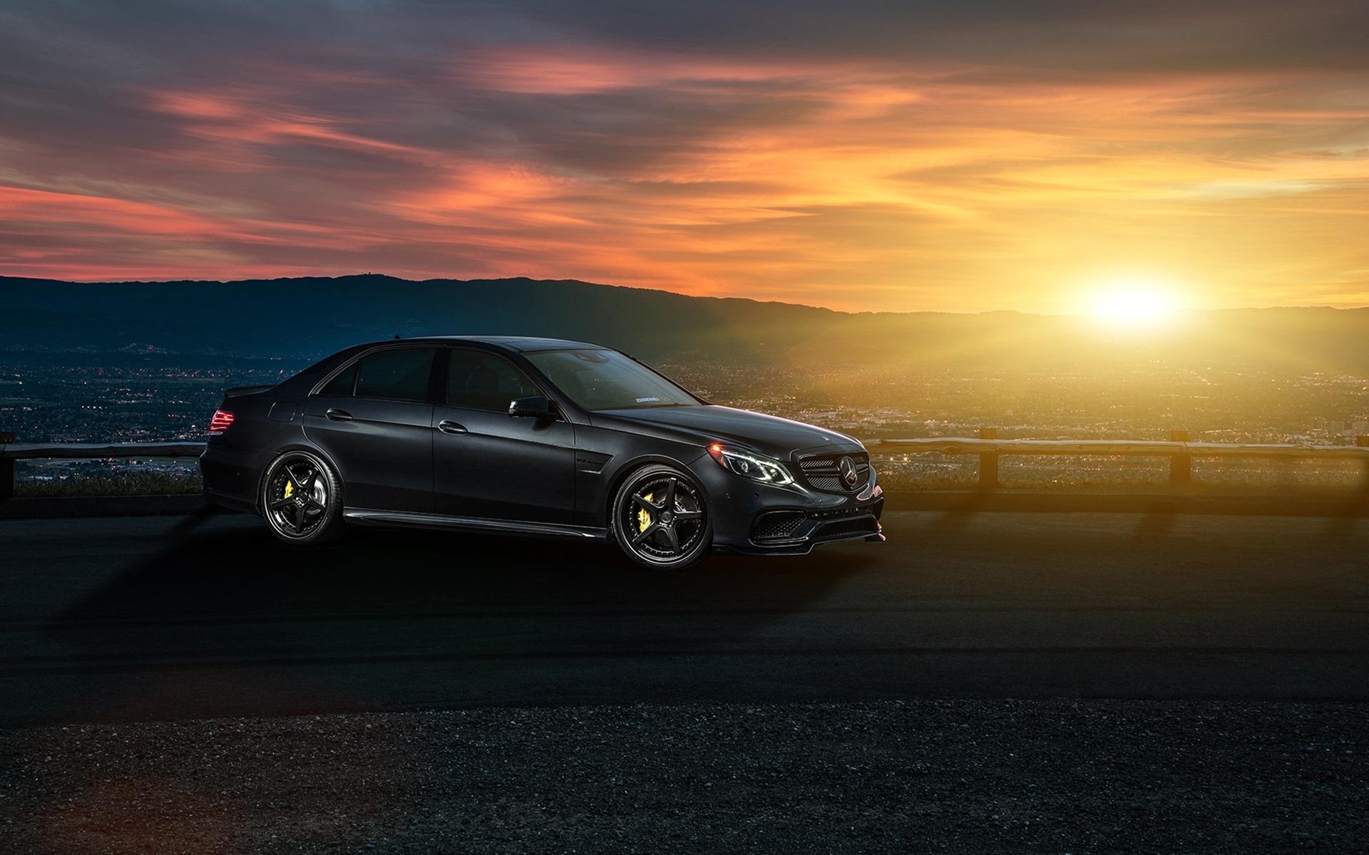 1920x1200 Wallpaper Mercedes Benz E63 AMG S Black Car, Sunset 1920x1200 HD Picture, Image