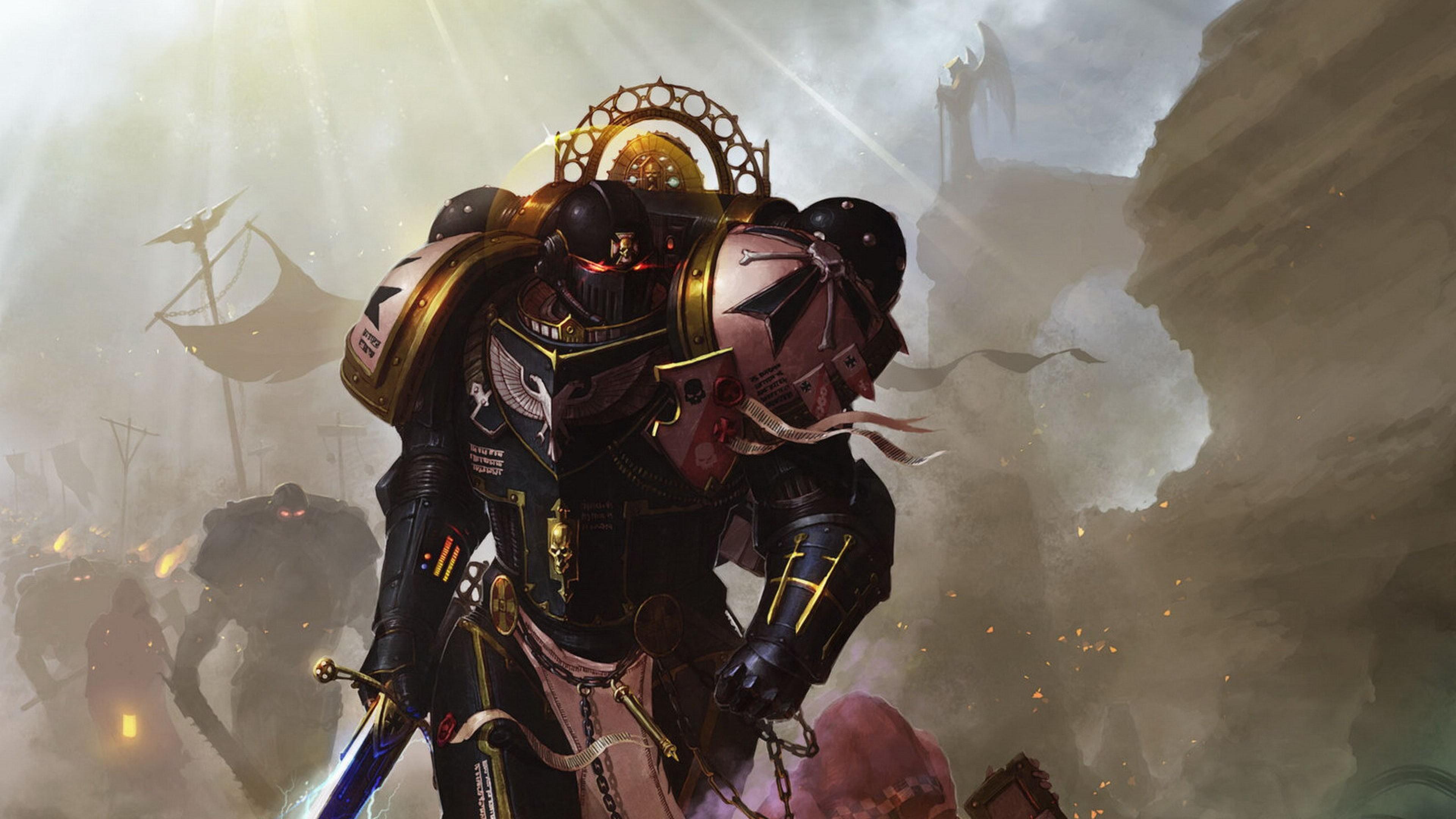 3840x2160 Preview wallpaper warhammer, warhammer 40k, space marines, black templars, imperors champion 3840×2160