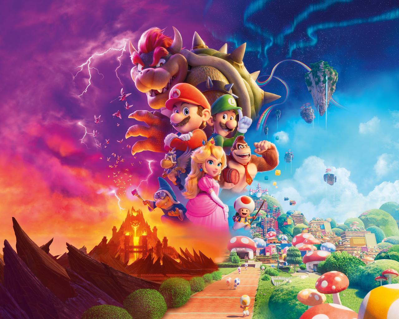 1280x1024 Mario team in action Bowser and Peach Princess