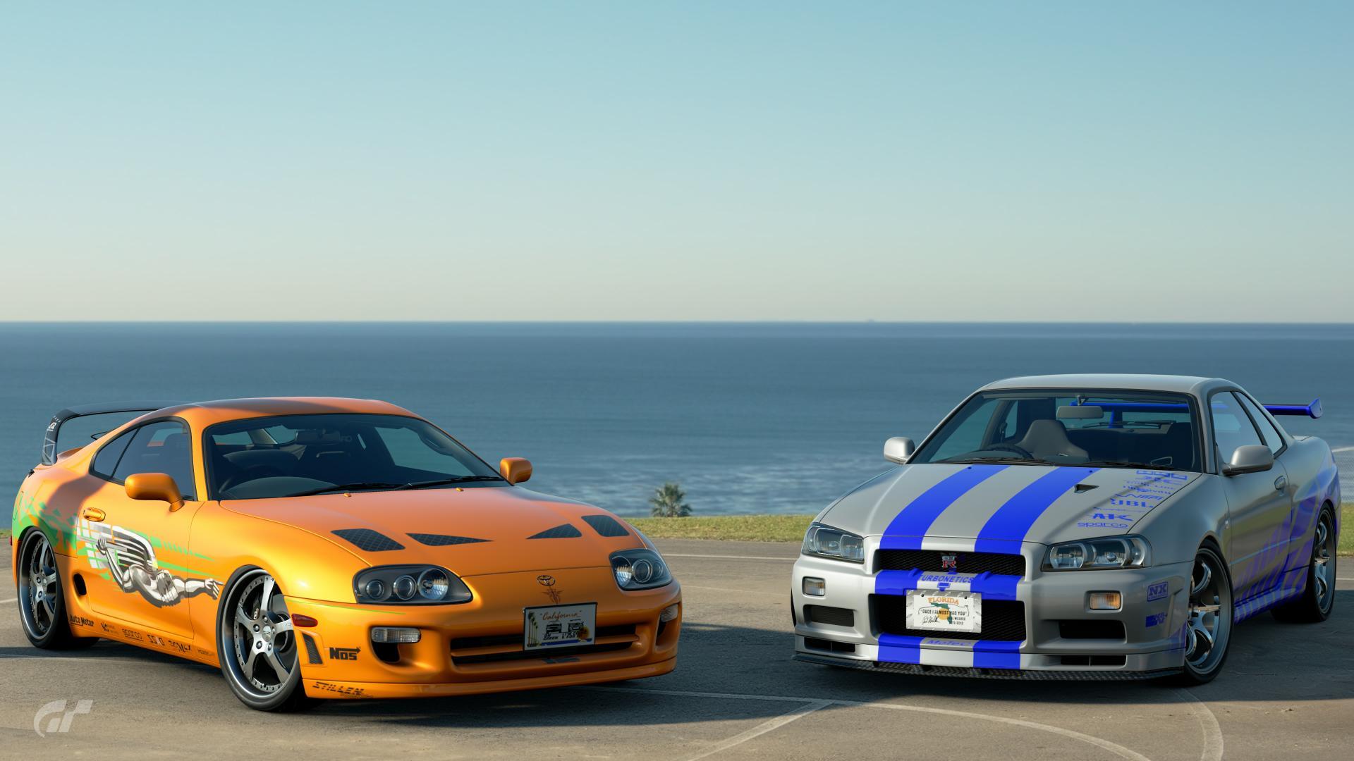 Nissan fast and furious. Nissan Skyline r34 и Supra. Nissan Skyline r34 Paul Walker. Тойота Супра а80 пола Уокера. Ниссан Скайлайн р34 Форсаж 4.