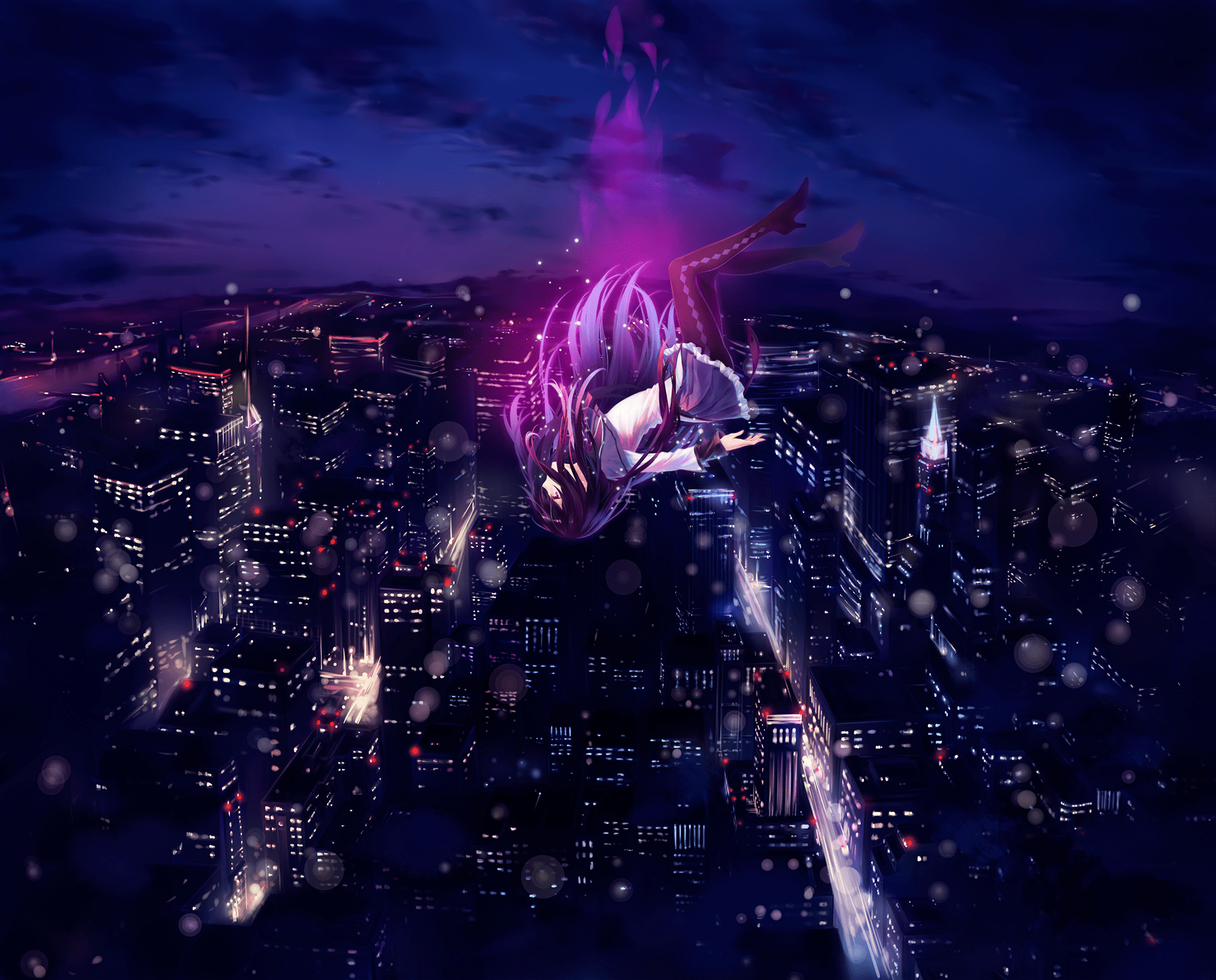 1920x1548 cityscape, anime girls, anime, falling Gallery HD Wallpaper