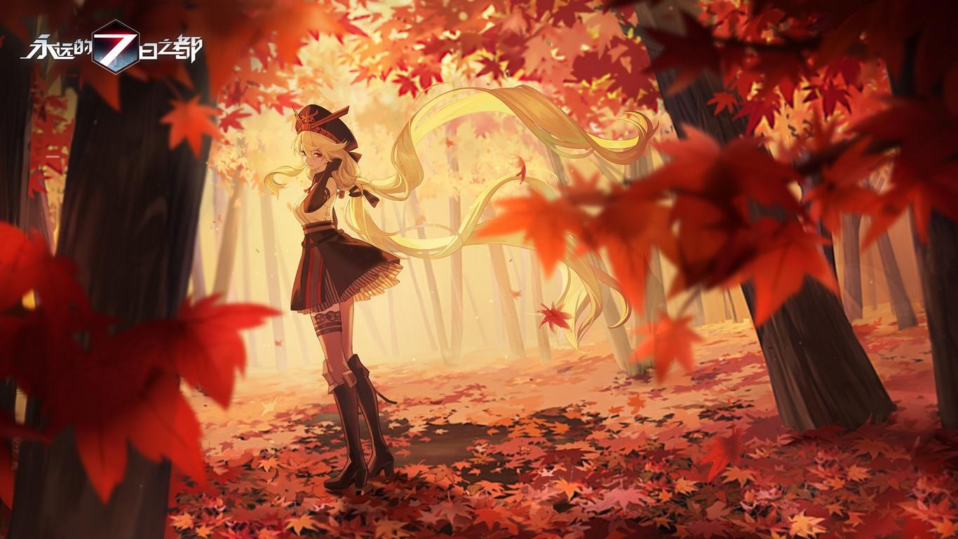 1366x768 Wallpaper / Forever 7th Capital, anime, anime girls, fall, leaves, outdoors, trees, blonde free download