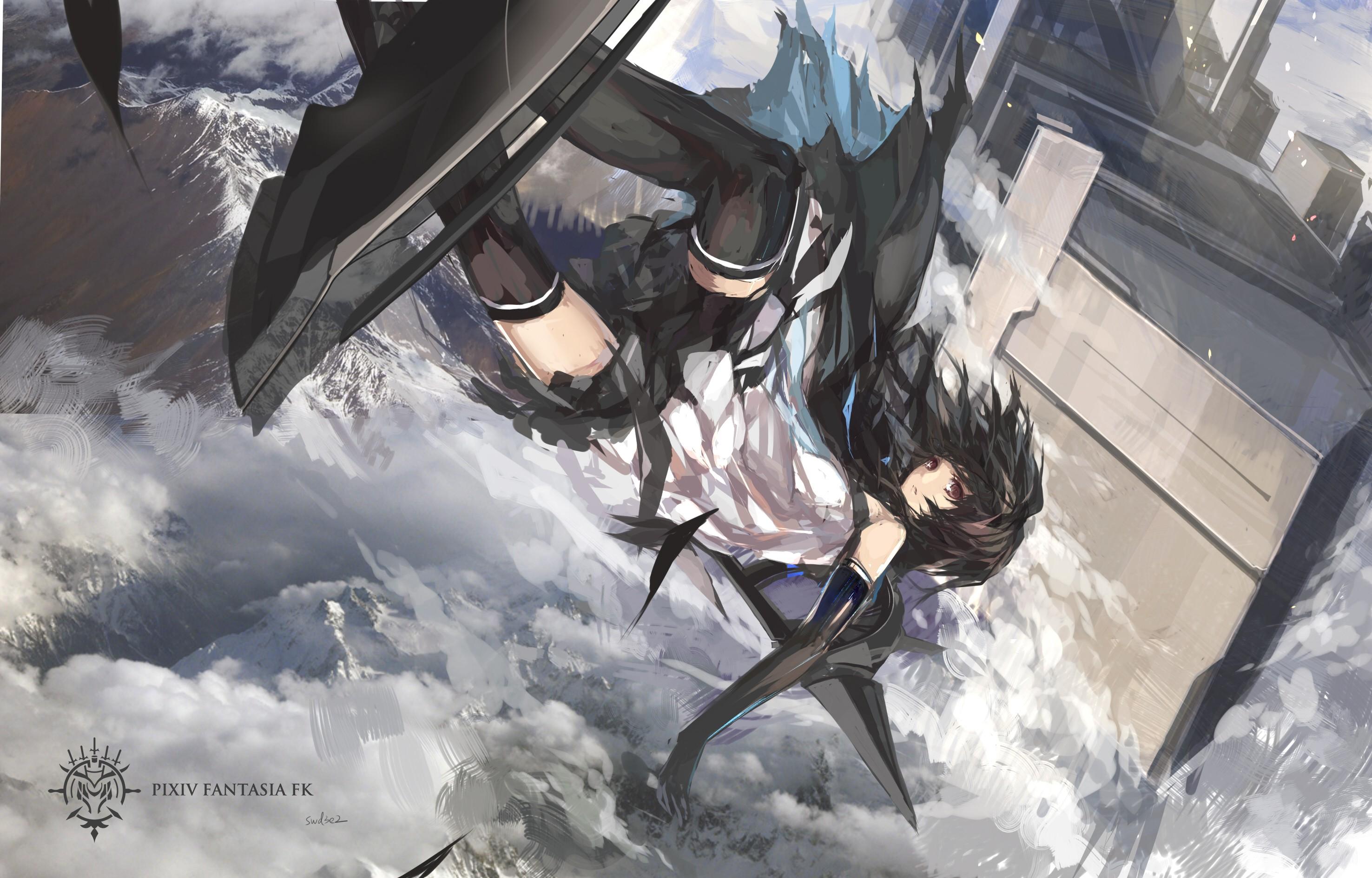 2952x1889 Pixiv Fantasia Swd3e2 Long Hair Skirt Thigh Highs Falling Mountains Clouds Anime Girls Anime Pixiv F Wallpaper:2952x1889