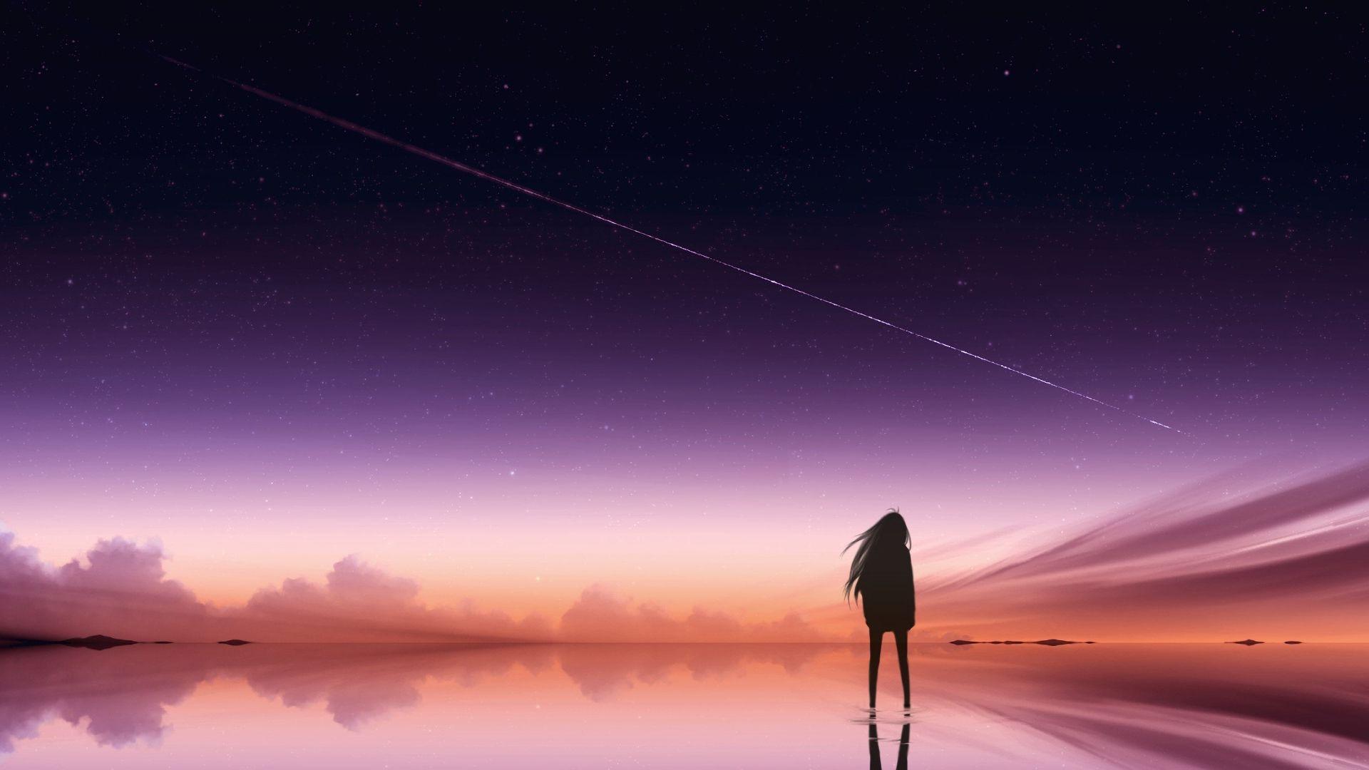 1920x1080 Desktop Wallpaper Anime Girl, Outdoor, Night, Comet Fall, HD Image, Picture, Background, A6f8a8
