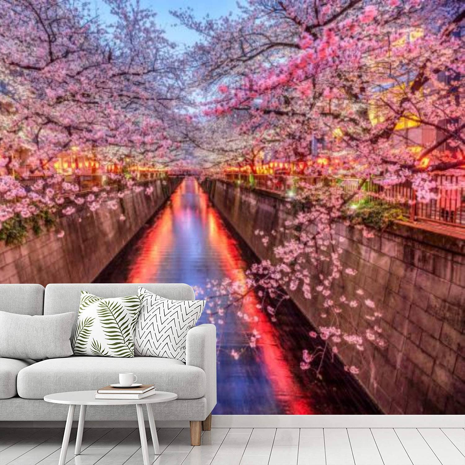 1500x1500 Peel and Stick Wallpaper Cherry Blossom Season meguro River at Dusk Tokyo Japan Self Adhesive Removable and Contact Paper for Room Home Bedroom Living Room Decoration Mural Wall Paper