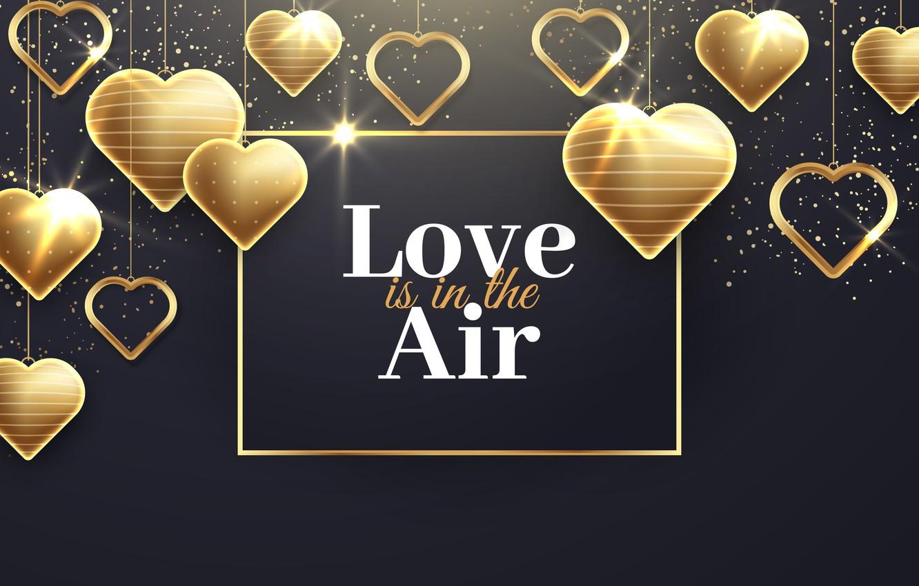 1332x850 Wallpaper love, romance, heart, hearts, golden, love, happy, romantic, hearts, postcard, 14 Feb, Valentine's Day, Valentine's Day, decoration, black background image for desktop, section праздники