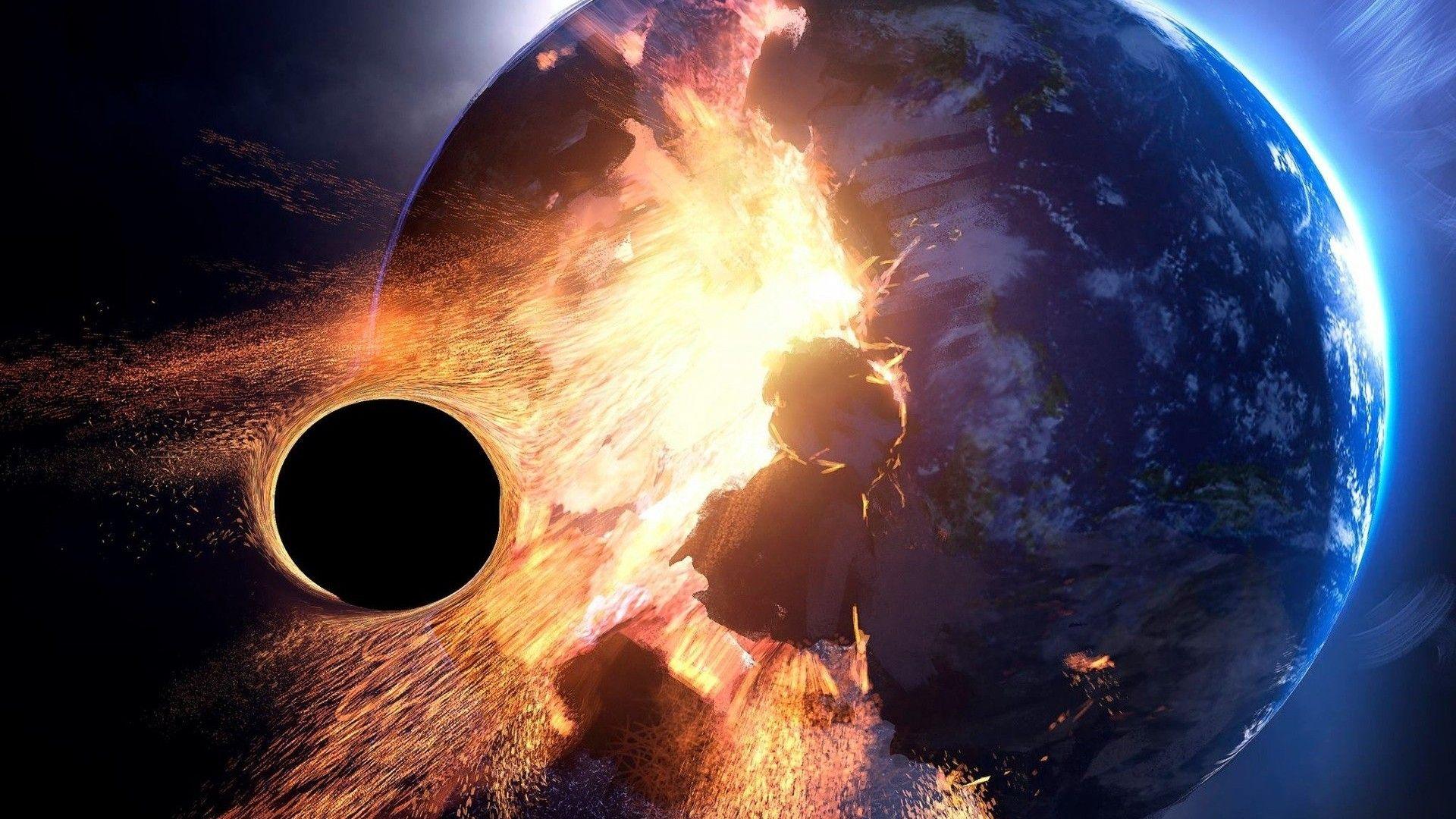 1920x1080 Download 1920x1080 Earth Collapse, Meteor, Black Hole Wallpaper