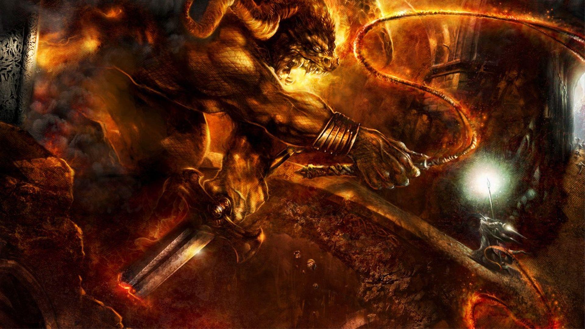 1920x1080 Balrog, Gandalf, Chúa tể của những chiếc nhẫn, tác phẩm nghệ thuật, Mỏ Moria
