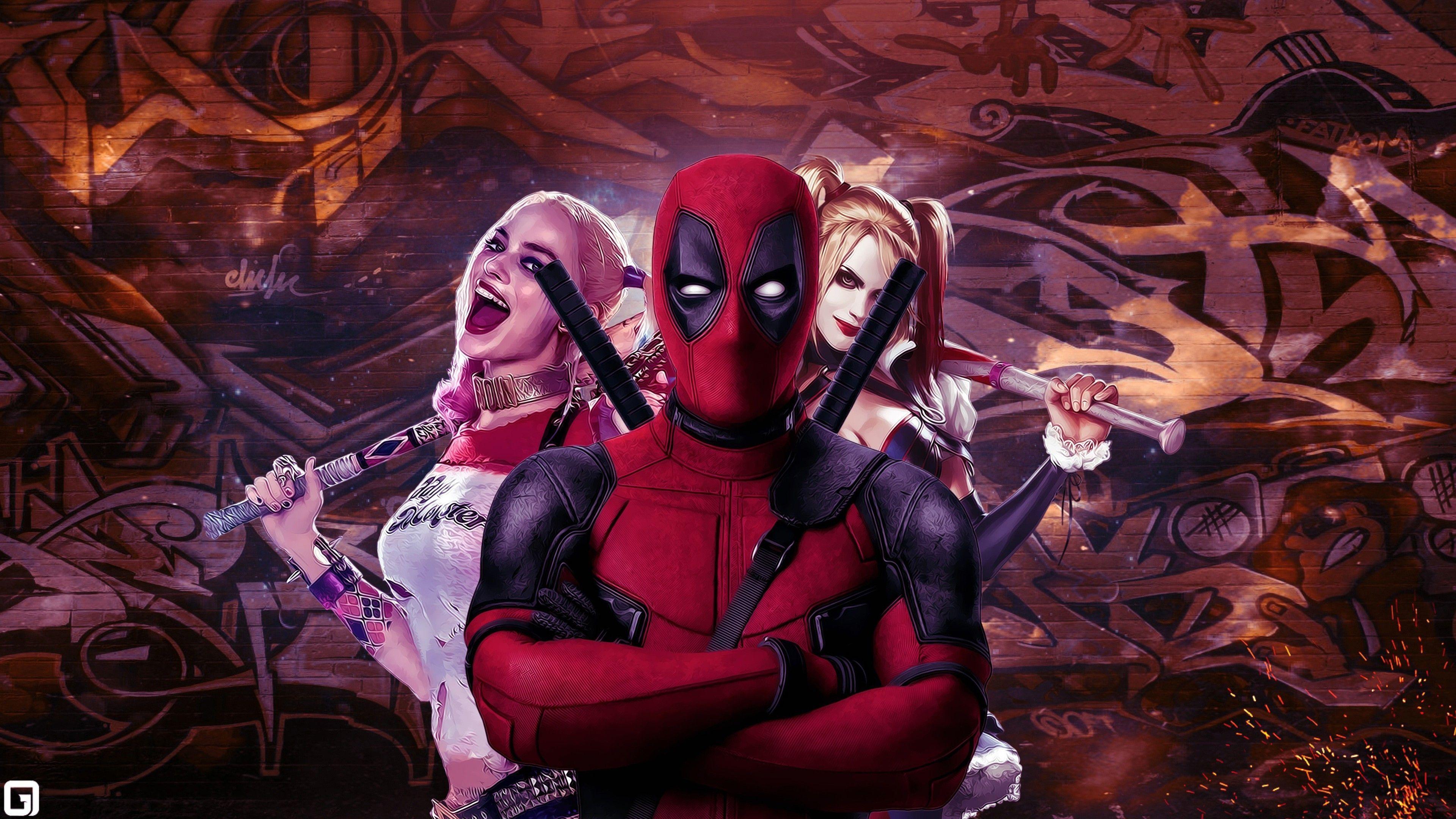 3840x2160 Wallpaper Deadpool, Harley quinn, Suicide Squad, art, Margot Robbie