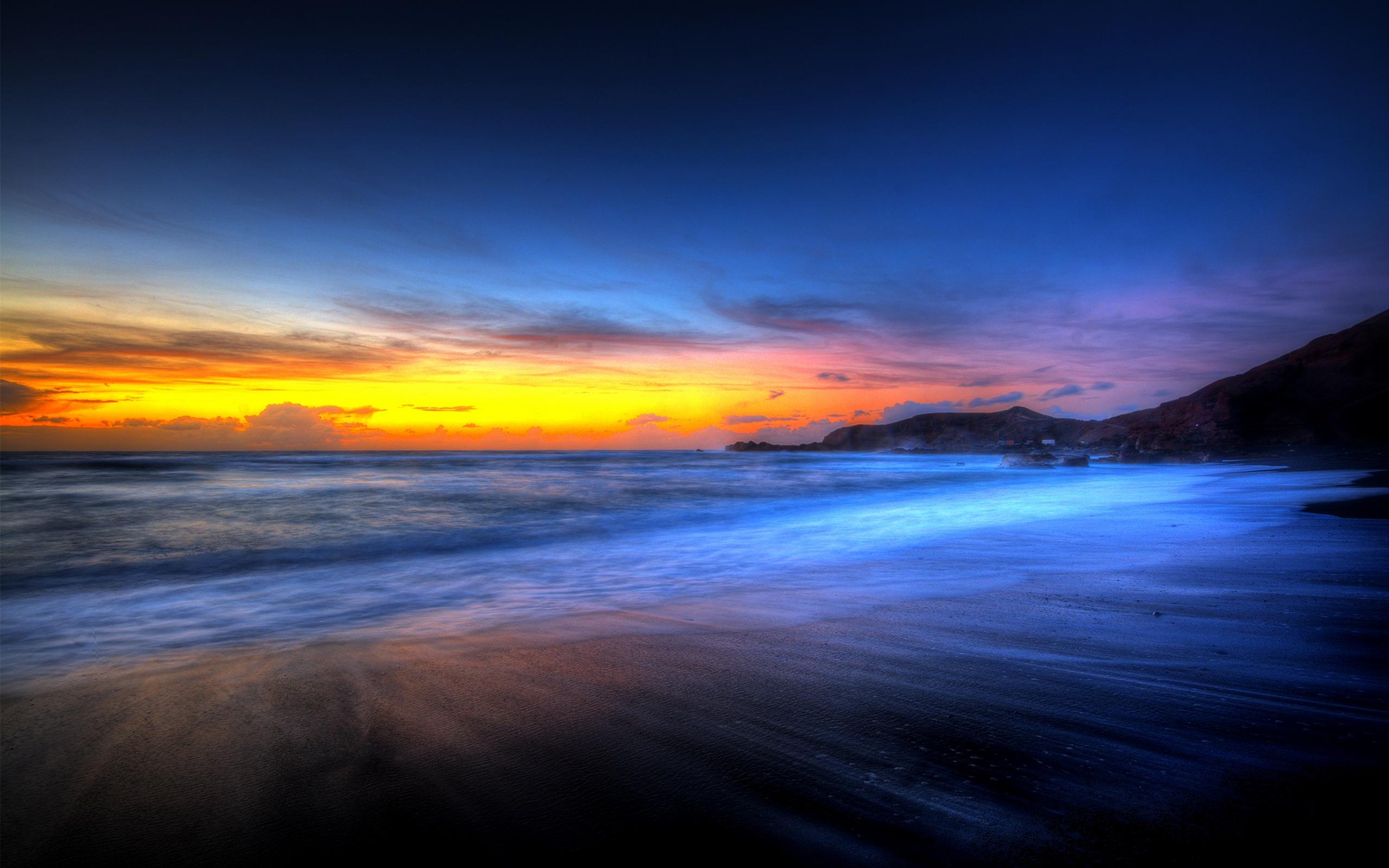 2560x1600 HD desktop wallpaper: Sunset, Sky, Beach, Horizon, Ocean, Earth, Orange (Color) download free picture