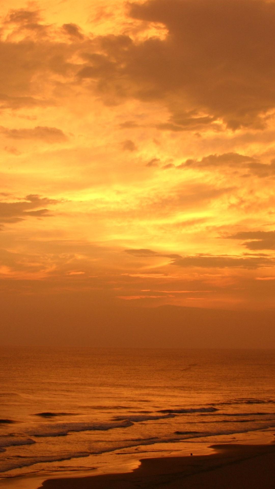 1080x1920 Sunset, Sea, Clouds, Palm Trees, Beach, Orange Sky 1080x1920 IPhone 8 7 6 6S Plus Wallpaper, Background, Picture, Image
