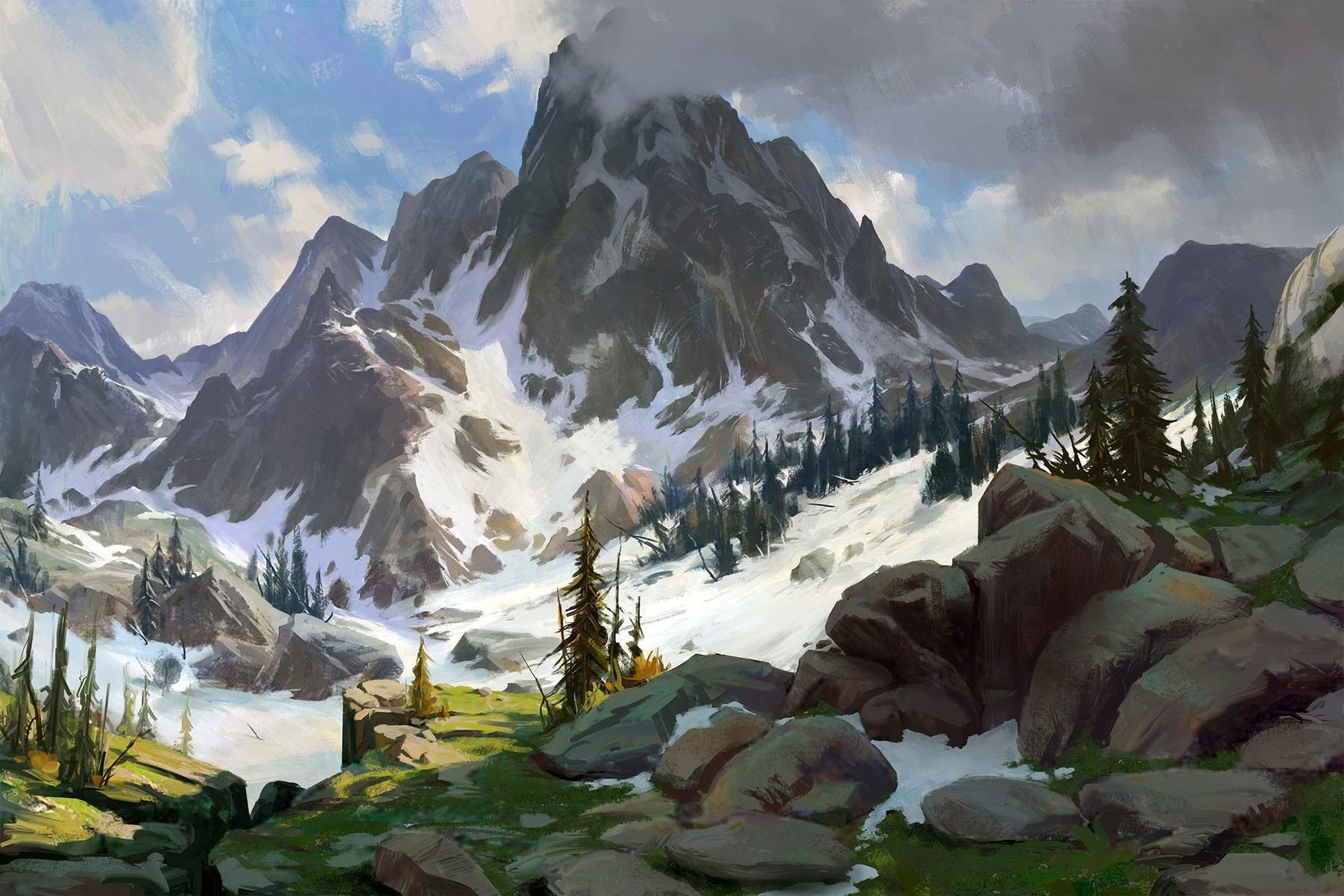 1800x1200 artwork drawing nature mountain snow Gallery HD Wallpaper