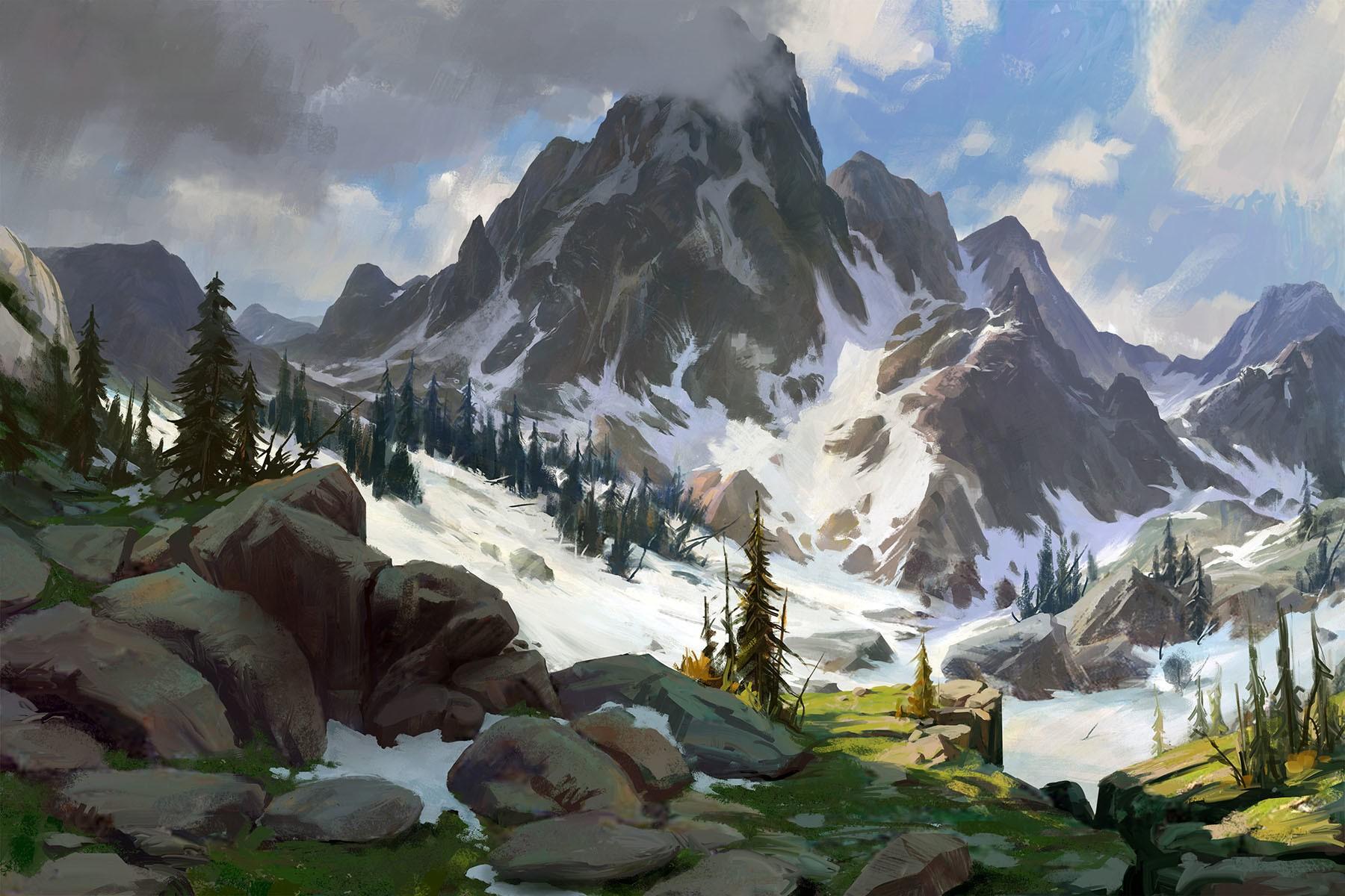 1800x1200 mountains, snow, artwork, drawing, nature Gallery HD Wallpaper