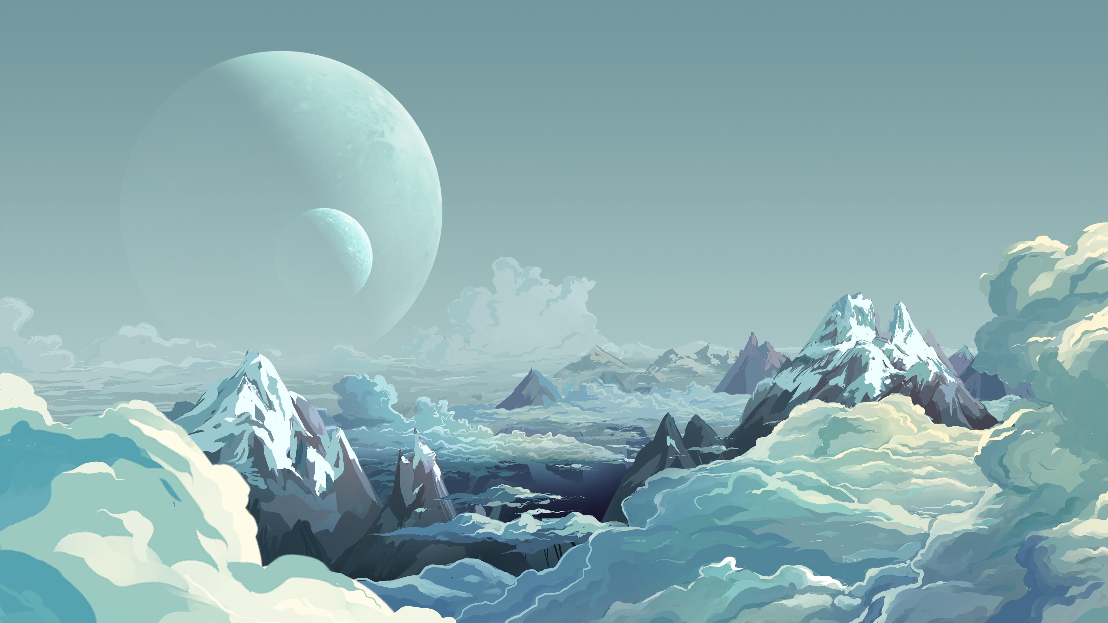 3840x2160 Wallpaper 4k Artwork Illustration Mountains Sky Digital Art Wallpaper
