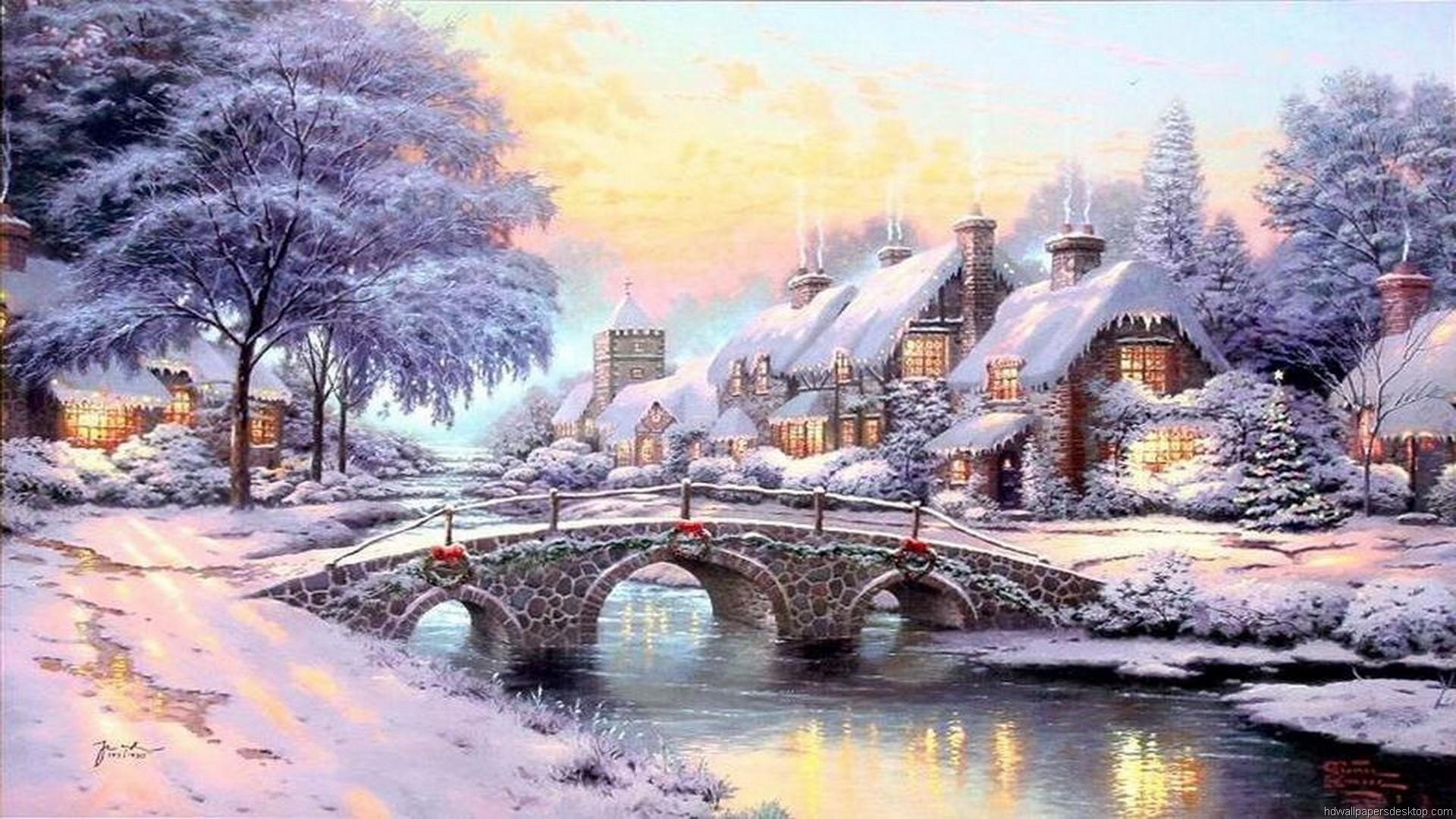 1920x1080 Thomas Kinkade Christmas Wallpaper
