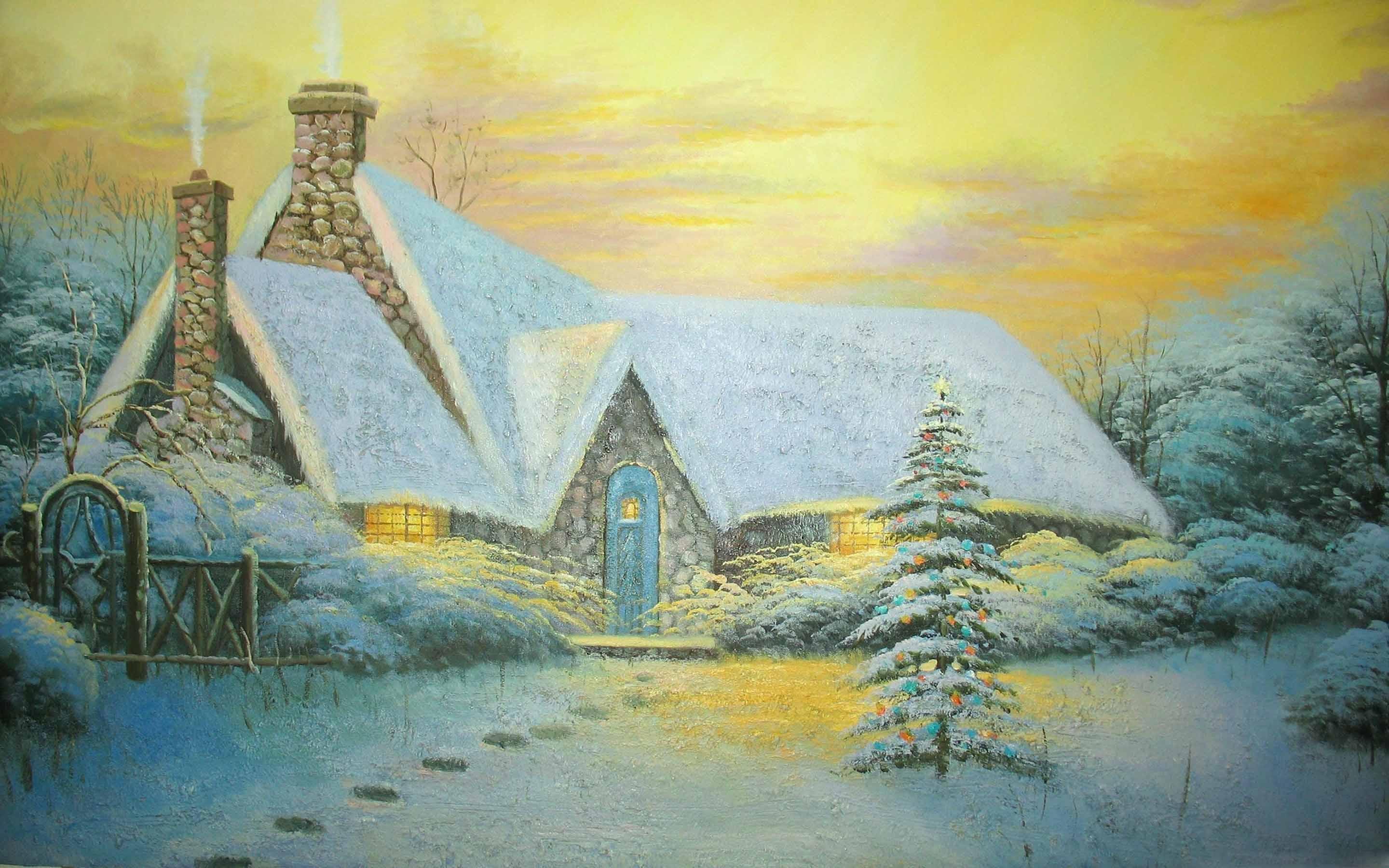 2880x1800 Thomas Kinkade Painting MacBook Air Wallpaper Download