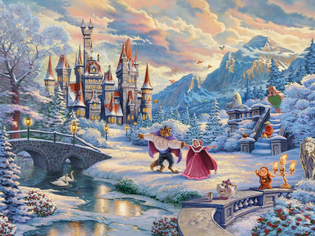 1024x768 Thomas Kinkade Disney and the Beast's Winter Enchantment