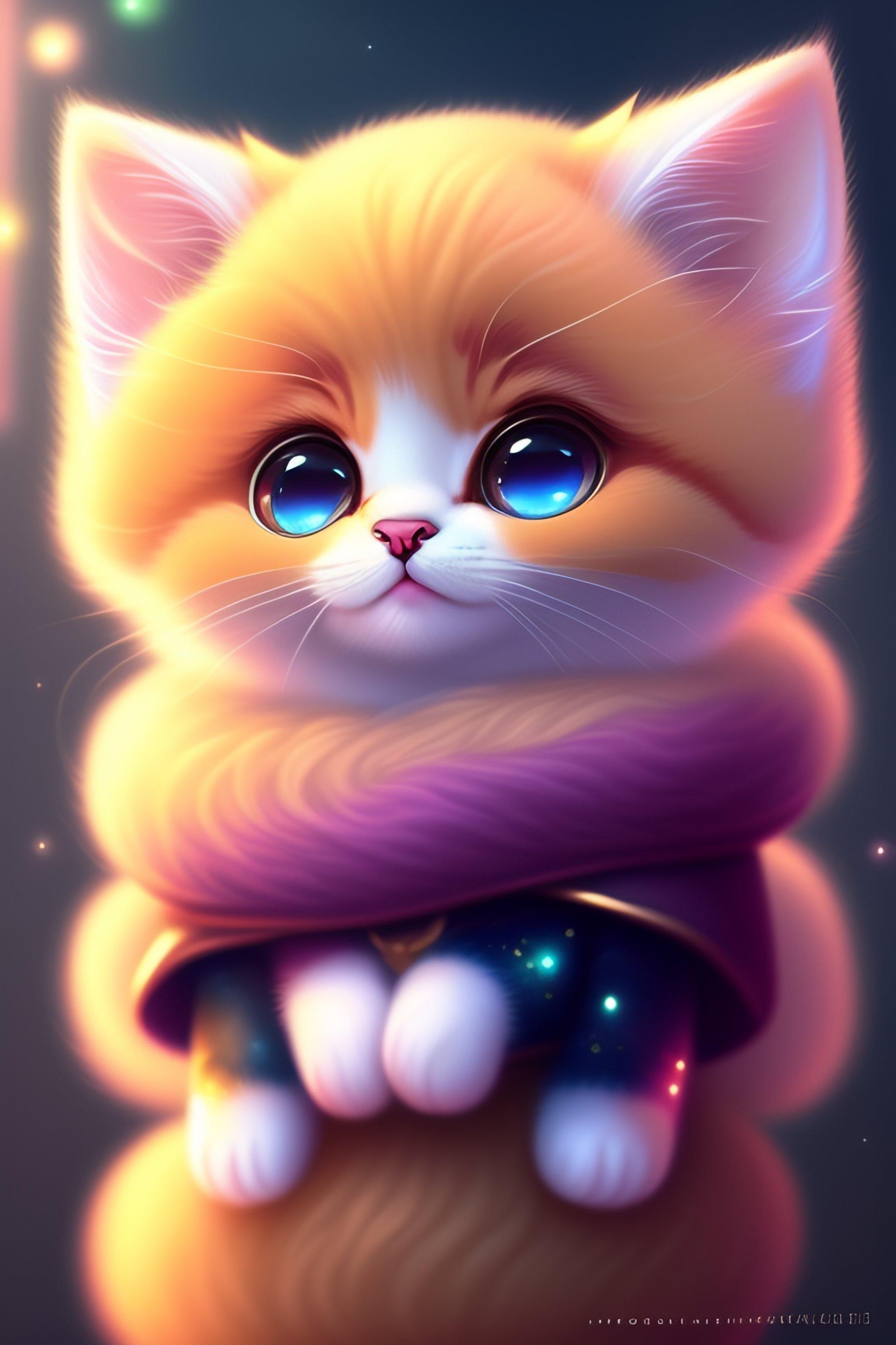 2048x3072 Lexica AND ADORABLE CARTOON FLUFFY KITTEN, SPACE, FANTASY, GLITTER, PARTY, DREAMLIKE, SURREALISM, SUPER CUTE, TRENDING ON ARTSTATION