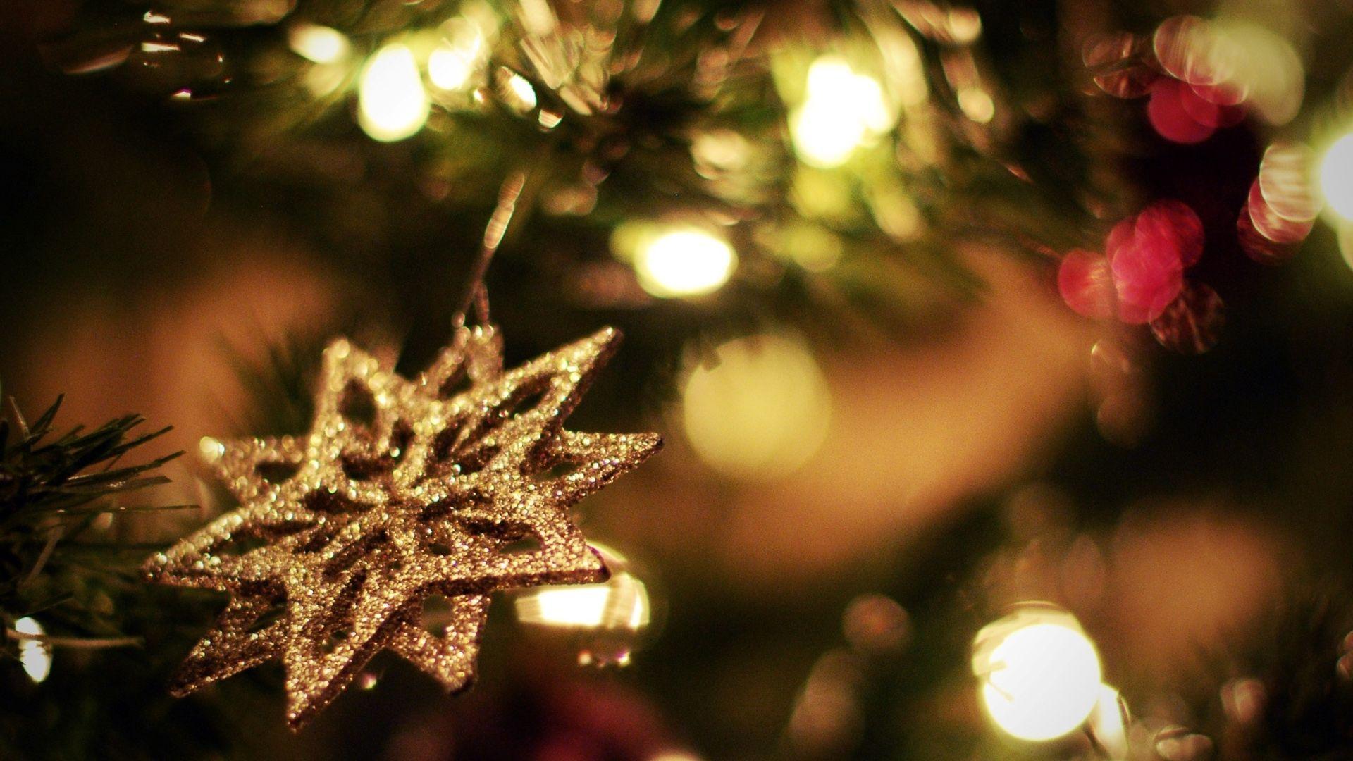 1920x1080 Wallpaper snowflake, bright, light, decoration. Christmas