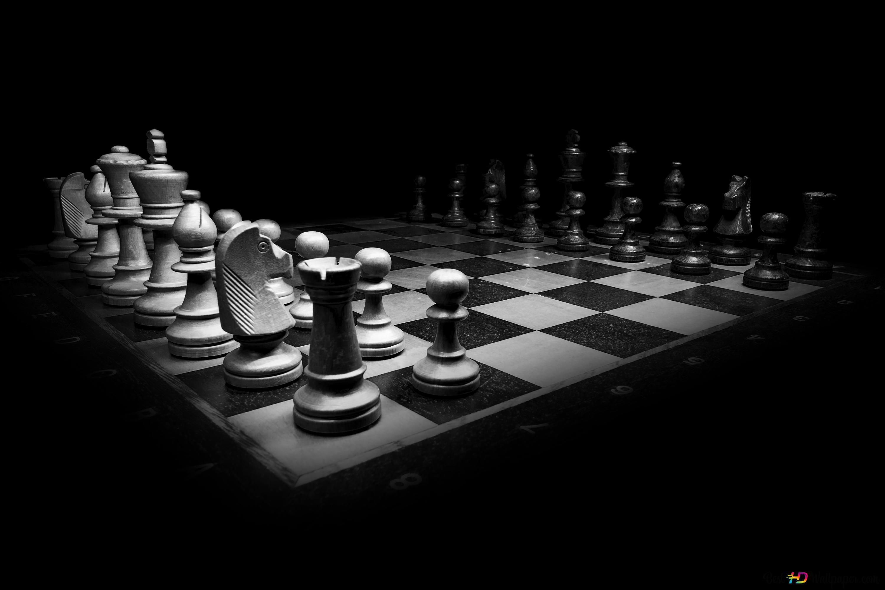3000x2000 black and white chess board 4K wallpaper download