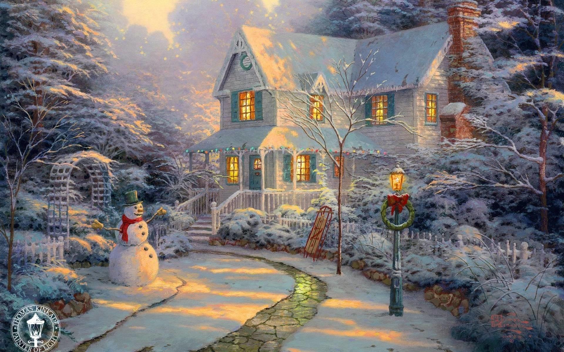 1920x1200 Christmas Cottage Wallpaper