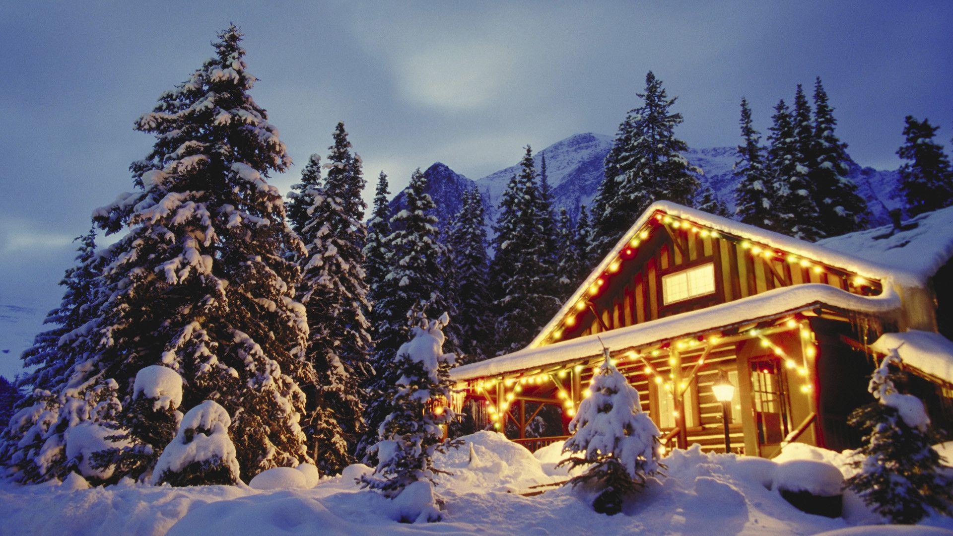 1920x1080 Christmas Winter Cabin Wallpaper
