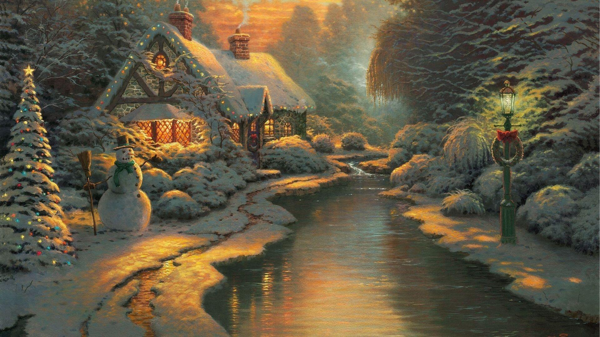 1920x1080 Christmas Cottage Wallpaper