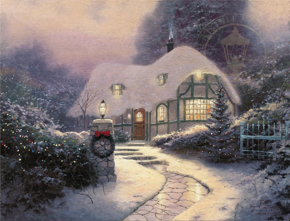 1200x915 Christmas Cottage Art by Thomas Kinkade Studios