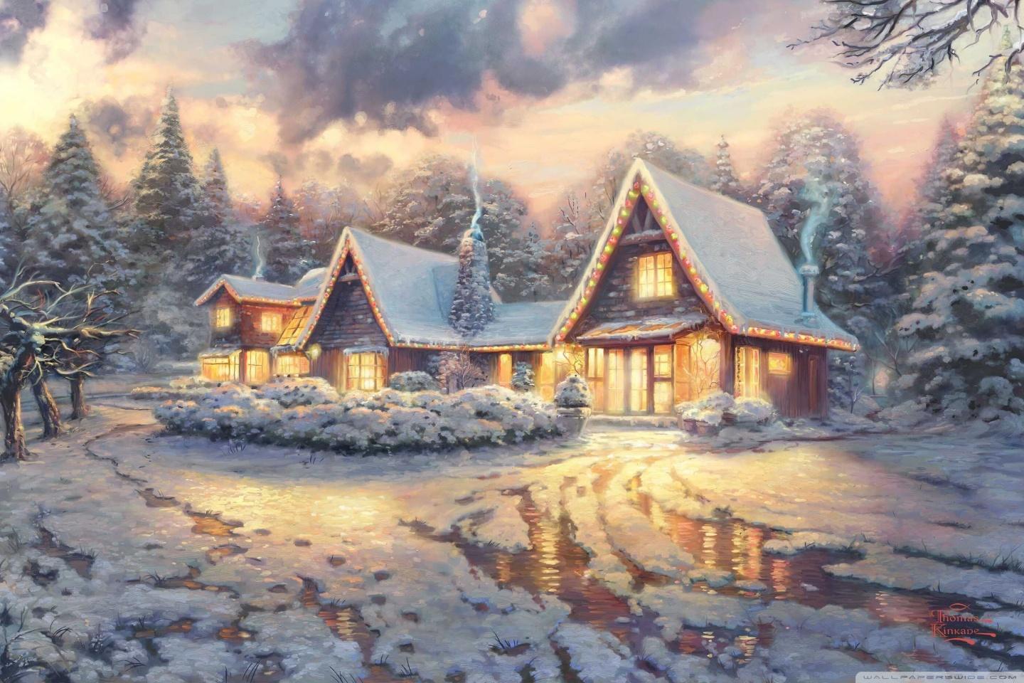 1440x960 Christmas Lodge by Thomas Kinkade Ultra HD Desktop Background Wallpaper for 4K UHD TV : Multi Display, Dual Monitor : Tablet