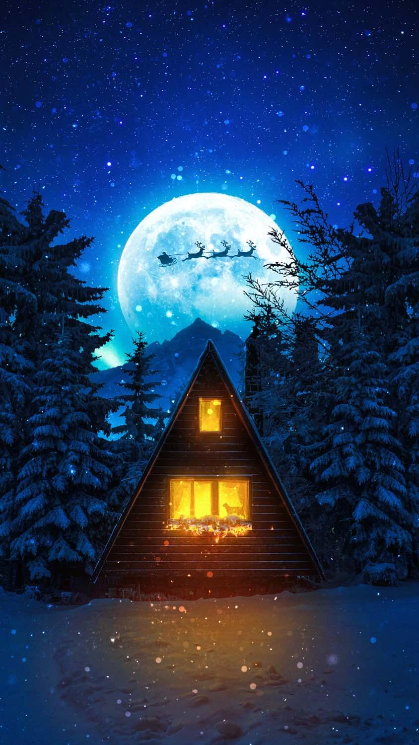 844x1500 Christmas Cabin Night IPhone Wallpaper HD Wallpaper : iPhone Wallpaper