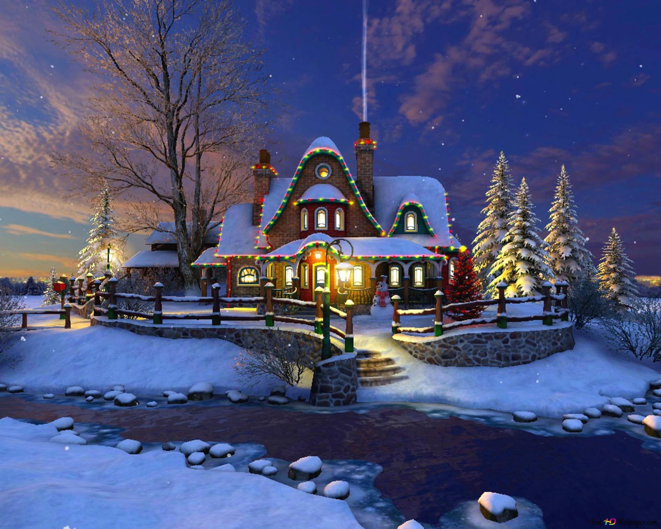 2560x2048 House Decorated for Christmas 2K wallpaper download