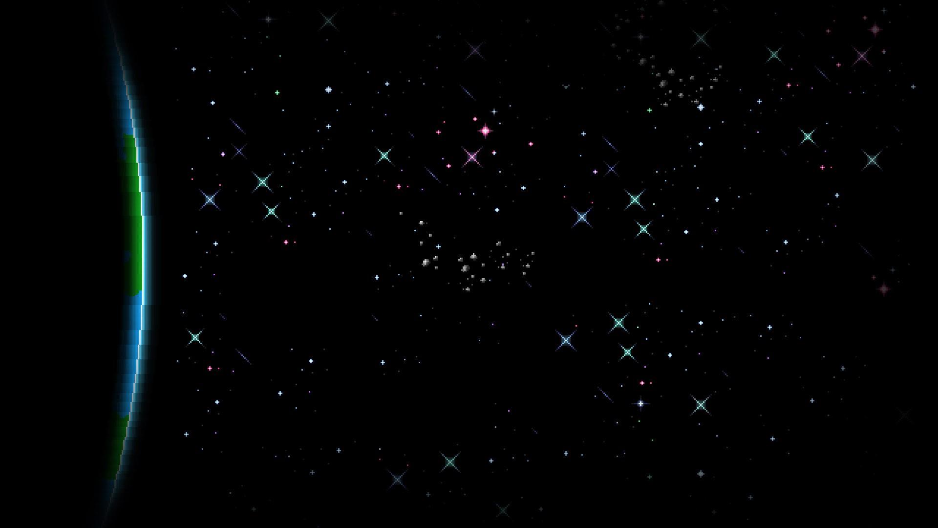 1920x1080 digital art, space, meteors, pixels, universe, stars, planet, Earth, black background, pixel art, pixelated Gallery HD Wallpaper
