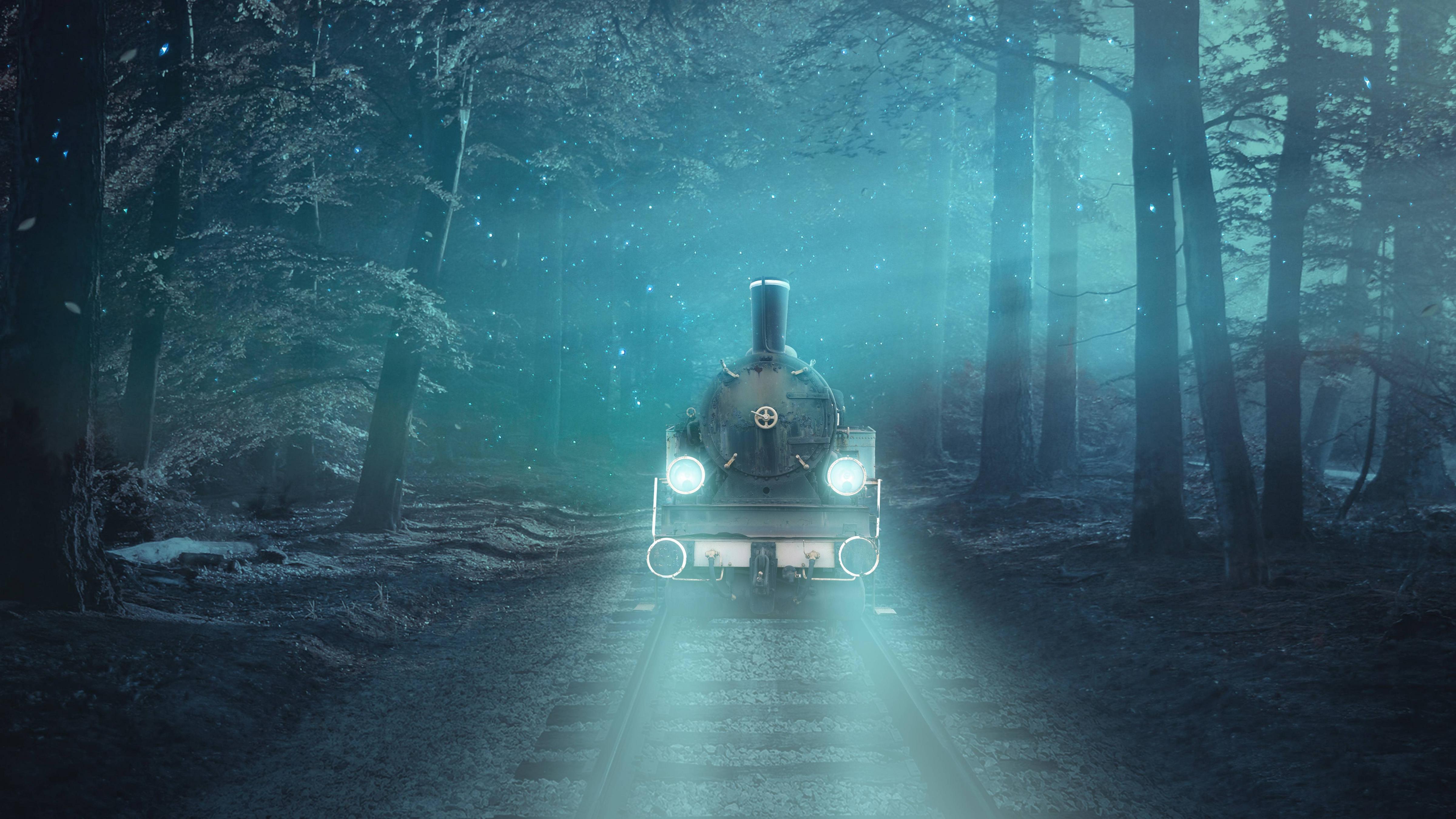 4800x2700 Train Forest Fantasy 5K Wallpaper